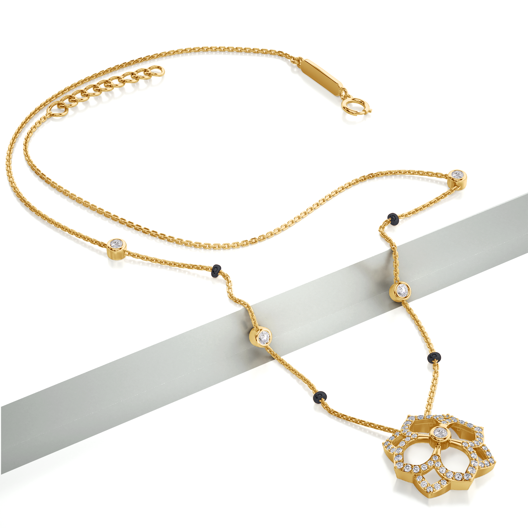 Alina Diamond Mangalsutra Customizable modern mangalsutra handmade in 18 karat yellow gold side view