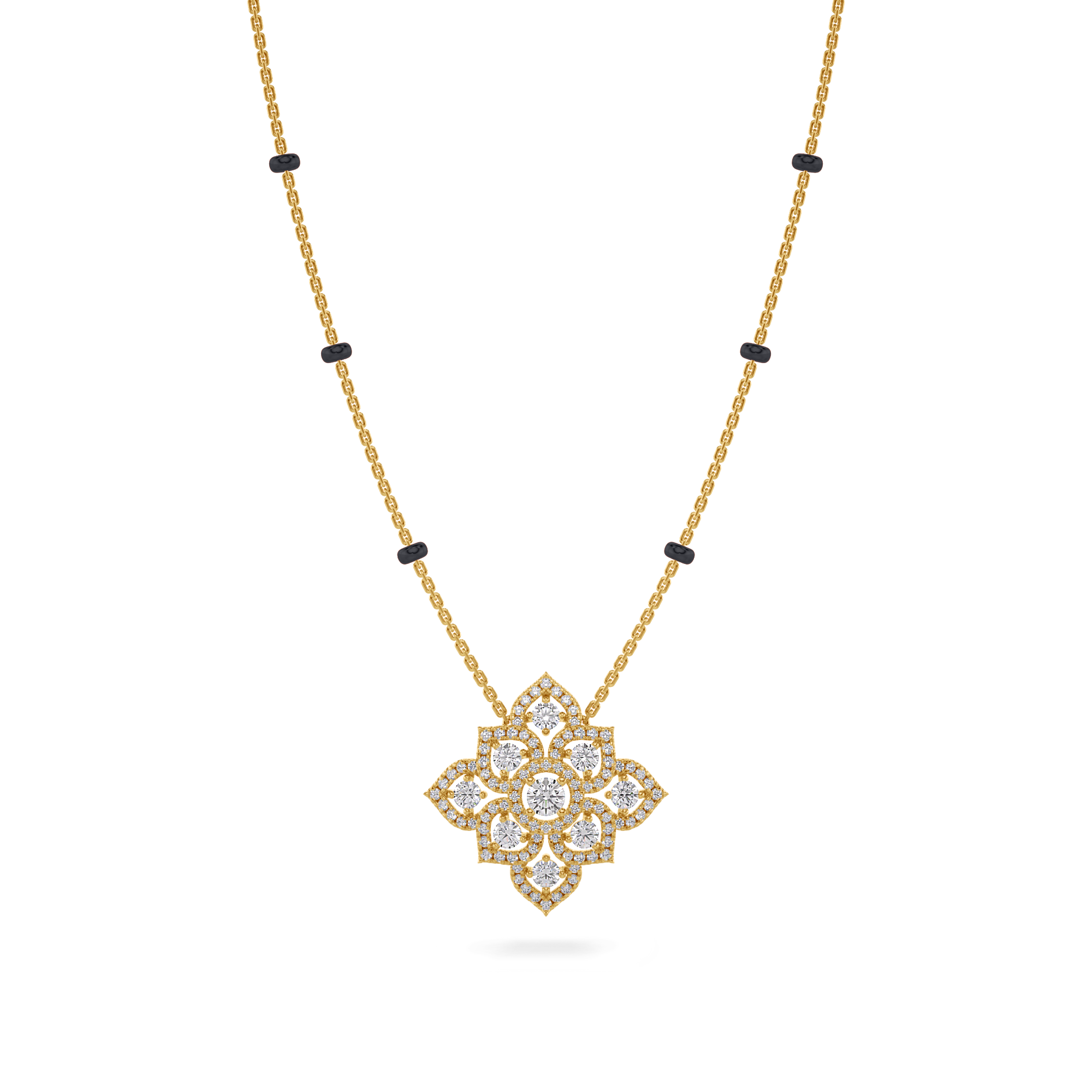 Ariana Diamond Mangalsutra Customizable modern mangalsutra handmade in 18 karat yellow gold front view