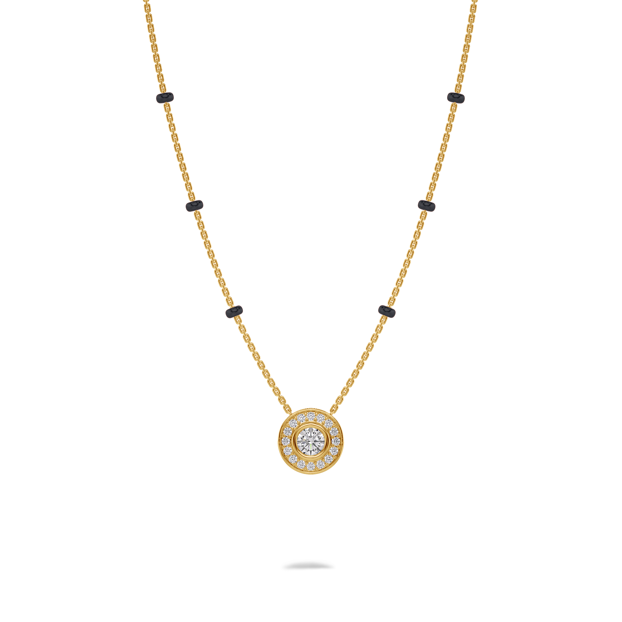 Eesha Diamond Mangalsutra Customizable modern mangalsutra handmade in 18 karat yellow gold front view