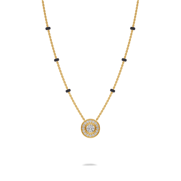 Eesha Diamond Mangalsutra Customizable modern mangalsutra handmade in 18 karat yellow gold front view