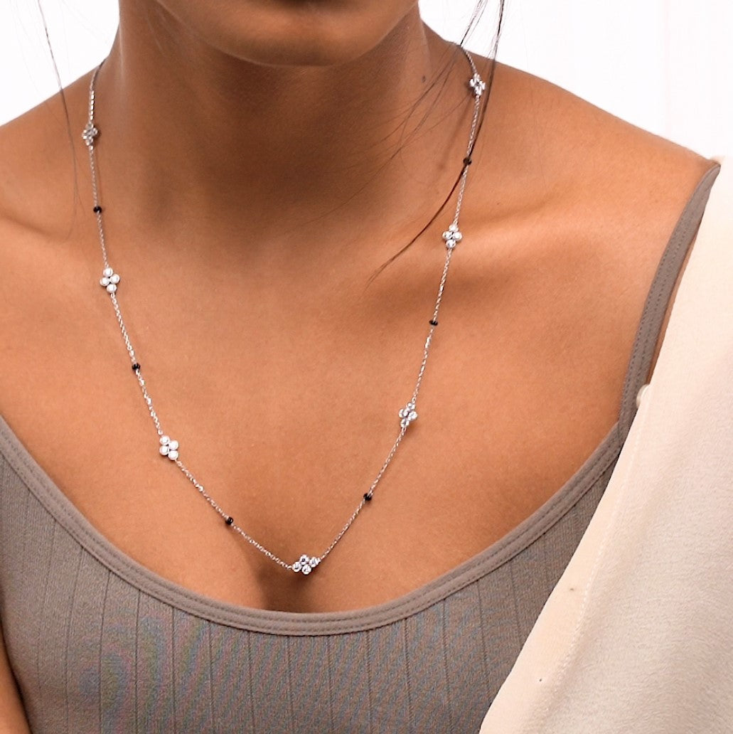 Model Wearing Kiara Diamond Mangalsutra in 18k White Gold