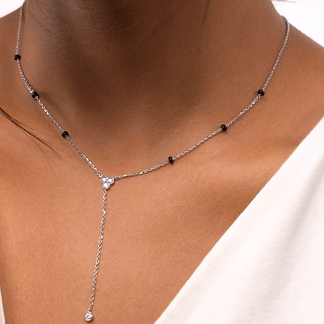 Model Wearing Lira Diamond Mangalsutra in 18k White Gold