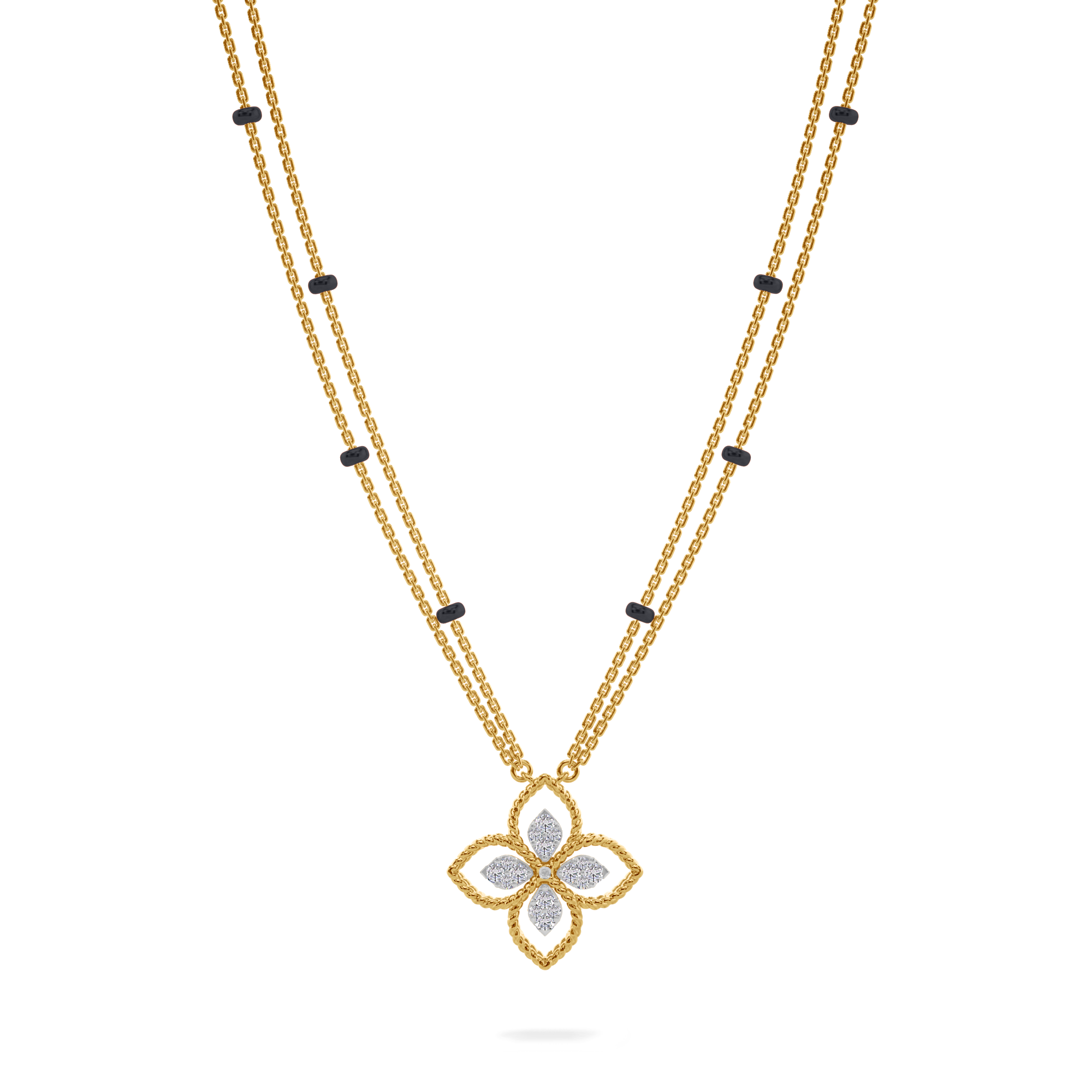 Manali Diamond Mangalsutra Customizable modern mangalsutra handmade in 18 karat yellow gold front view