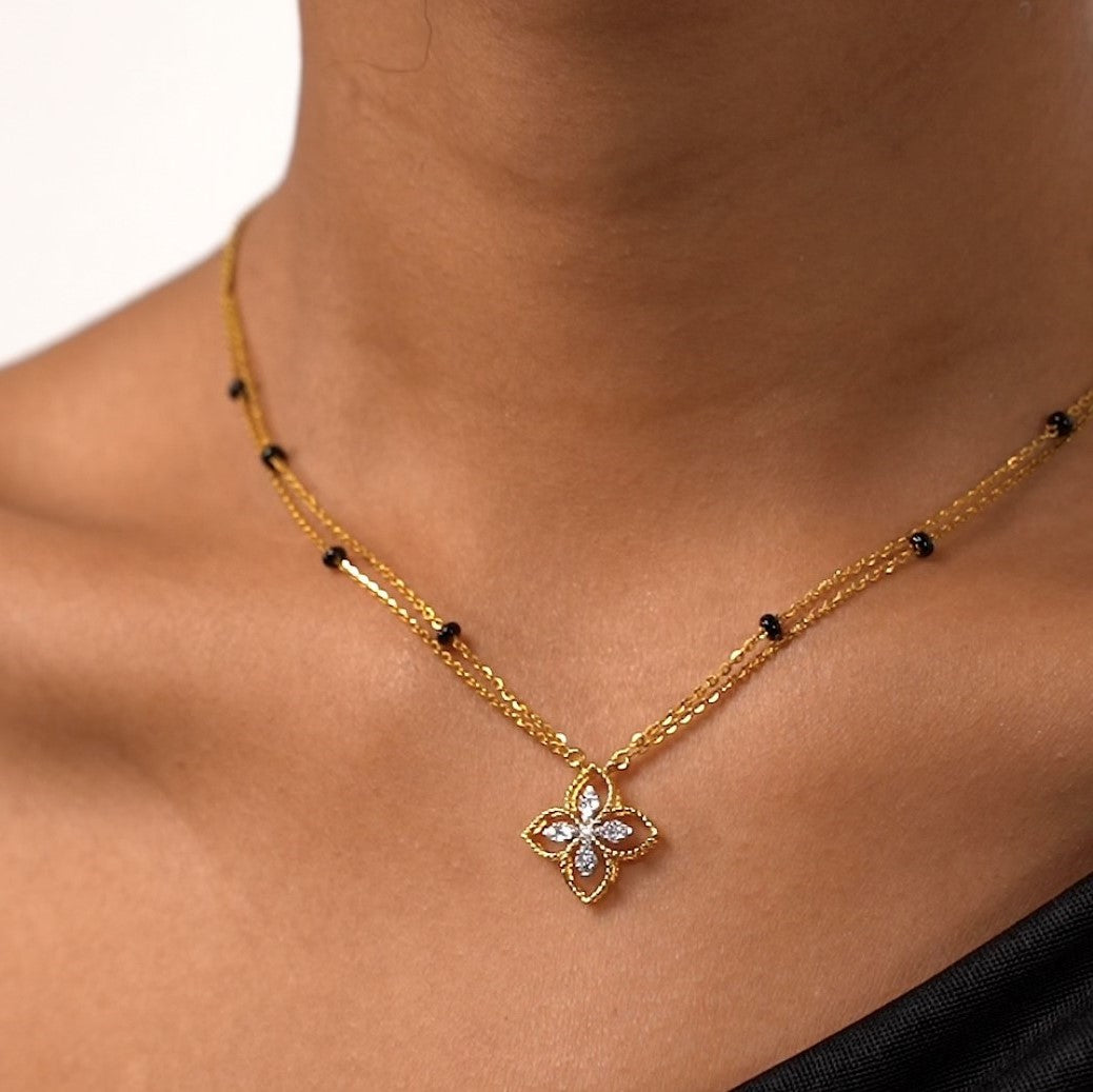 Model Wearing Manali Diamond Mangalsutra in 18k White Gold