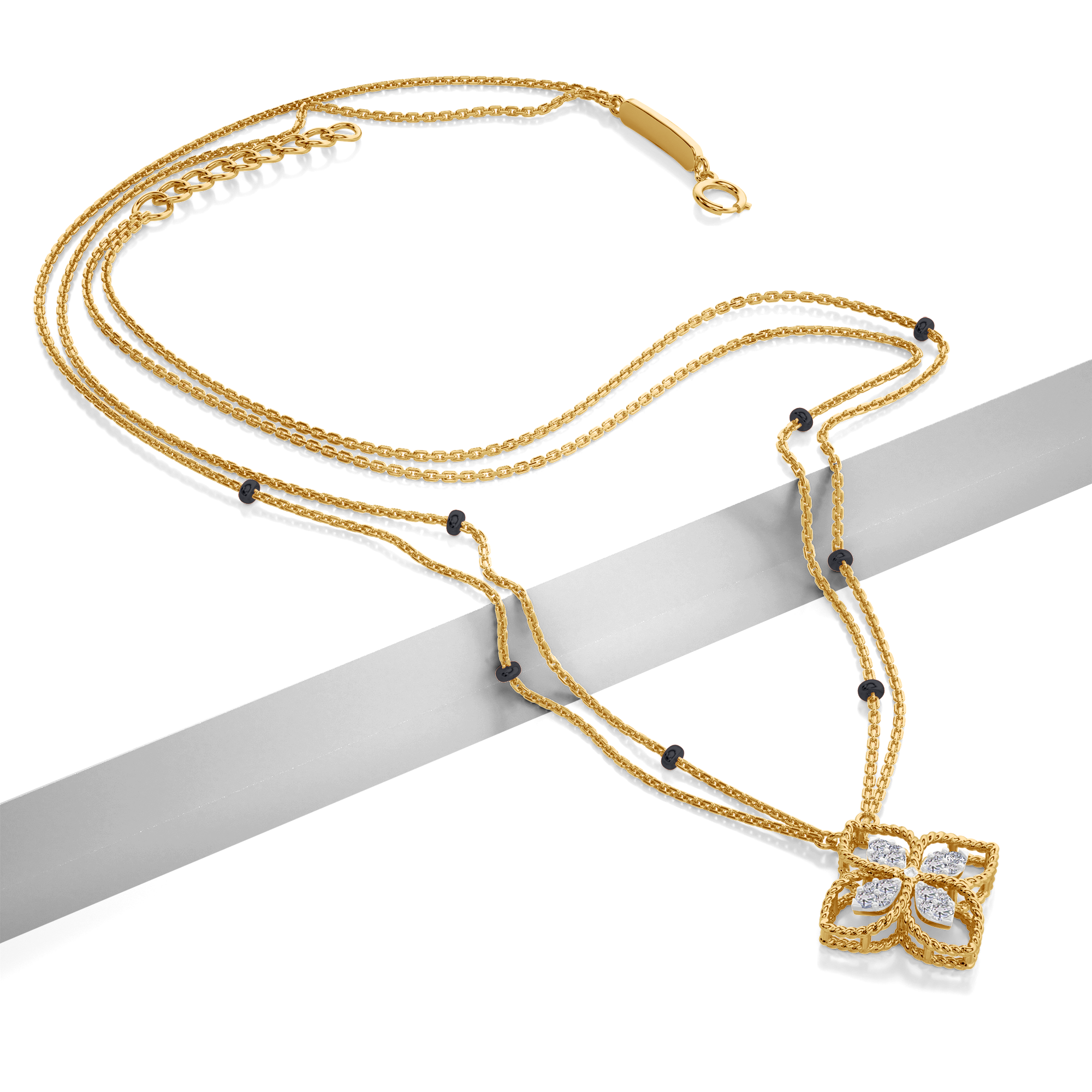 Manali Diamond Mangalsutra Customizable modern mangalsutra handmade in 18 karat yellow gold top view