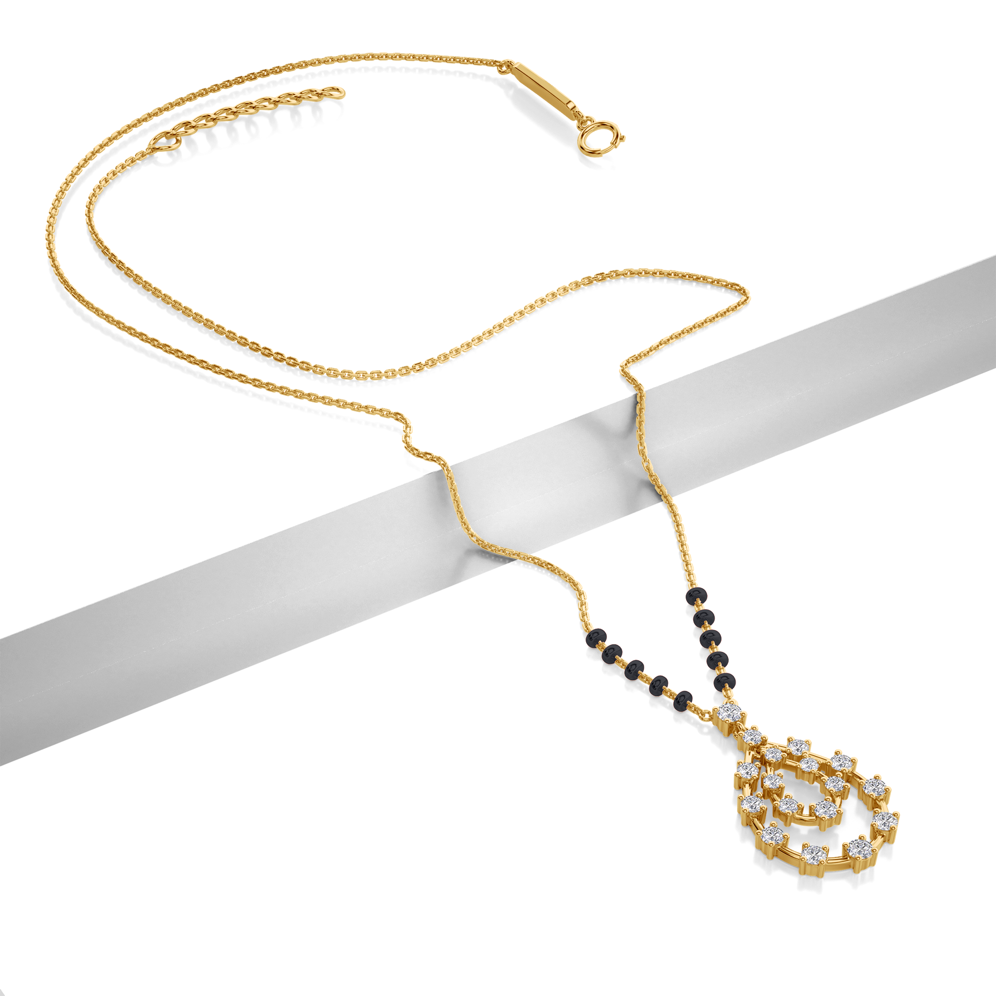 Misha Diamond Mangalsutra Customizable modern mangalsutra handmade in 18 karat yellow gold top view