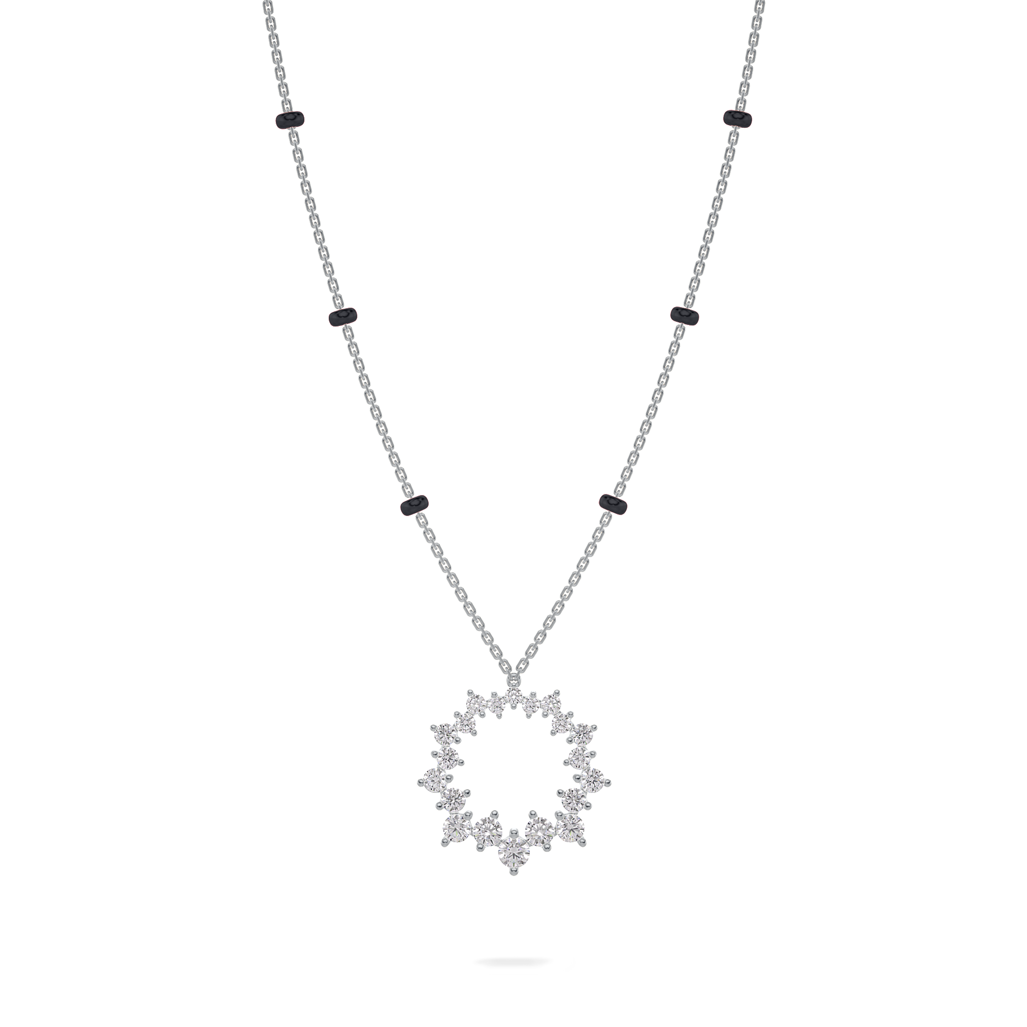 Mita Diamond Mangalsutra Customizable modern mangalsutra handmade in 18 karat white gold front view