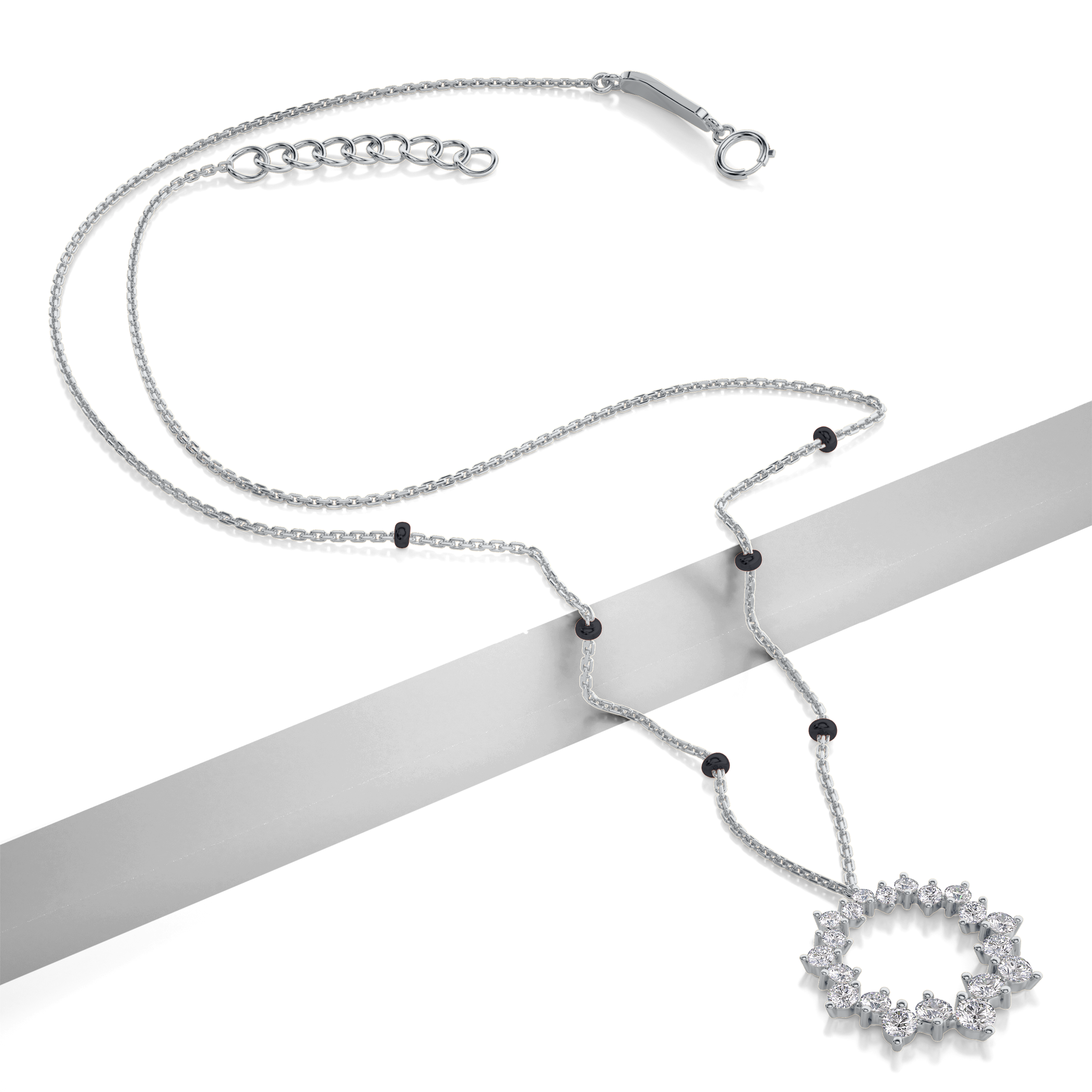 Mita Diamond Mangalsutra Customizable modern mangalsutra handmade in 18 karat white gold top view