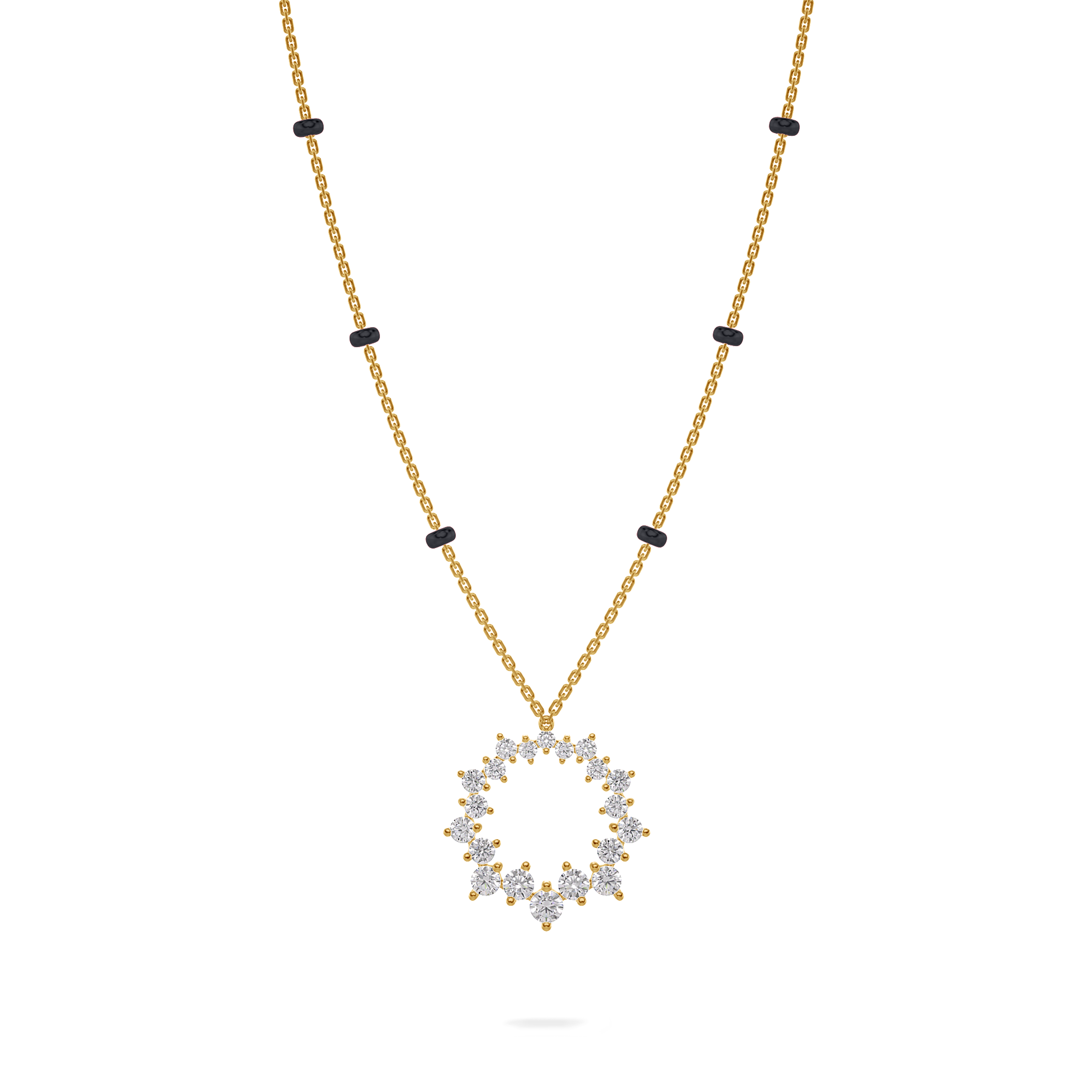 Mita Diamond Mangalsutra Customizable modern mangalsutra handmade in 18 karat yellow gold front view
