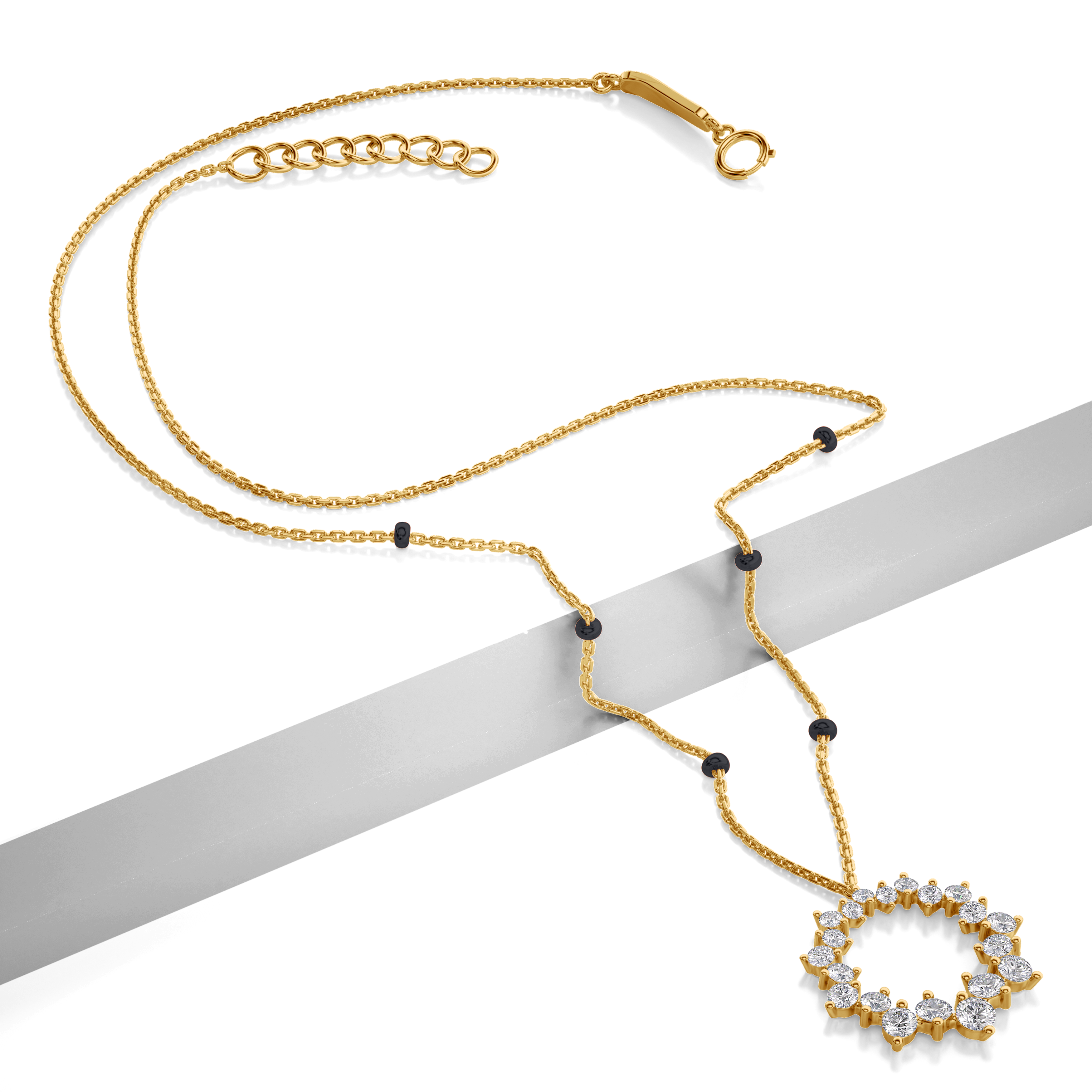 Mita Diamond Mangalsutra Customizable modern mangalsutra handmade in 18 karat yellow gold top view