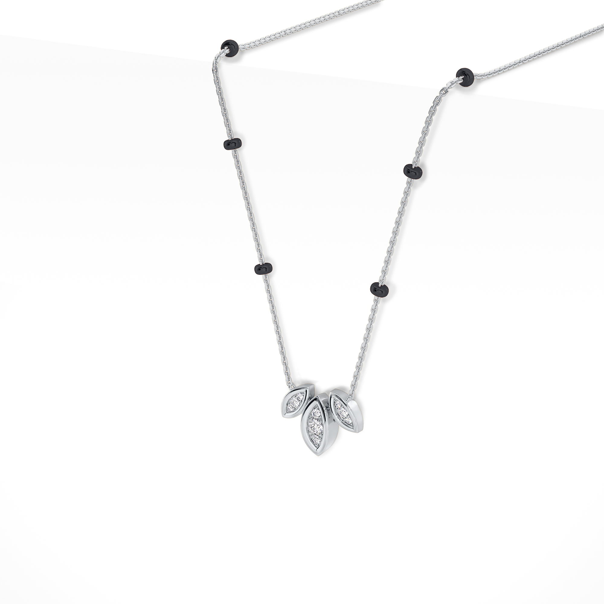 Mitali Diamond Mangalsutra Customizable modern mangalsutra handmade in 18 karat white gold top view