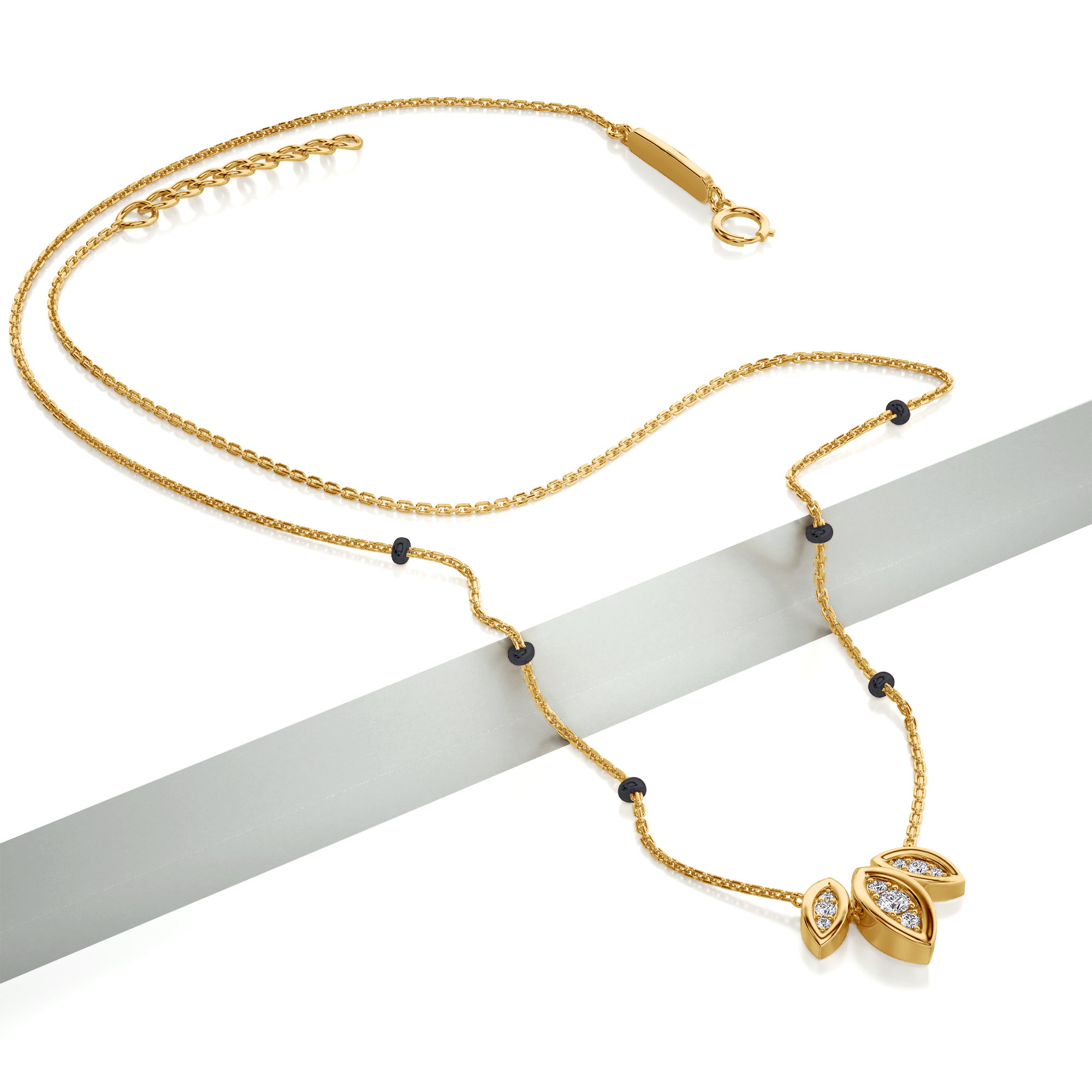 Mitali Diamond Mangalsutra Customizable modern mangalsutra handmade in 18 karat yellow gold side view