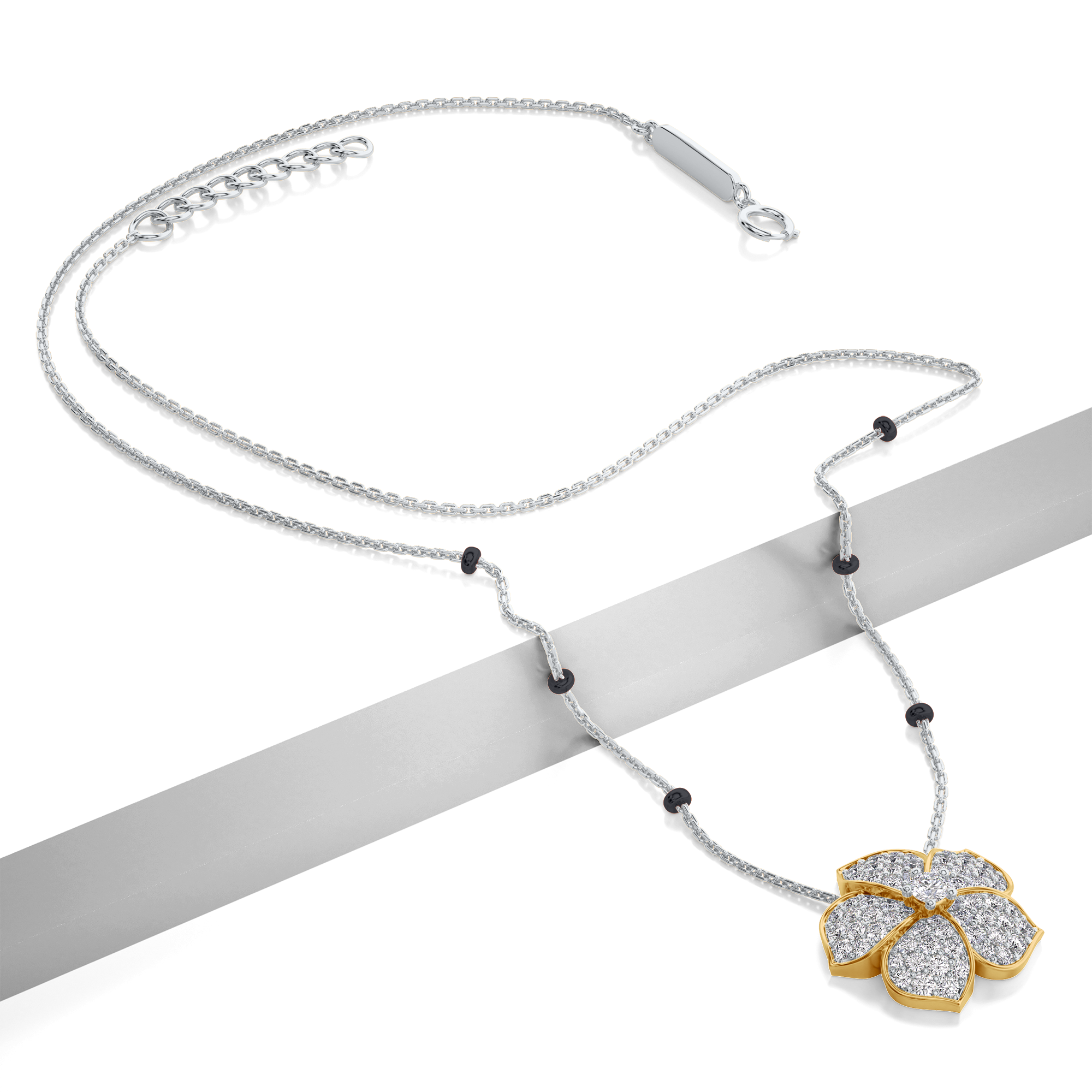 Myra Diamond Mangalsutra Customizable modern mangalsutra handmade in 18 karat white gold top view