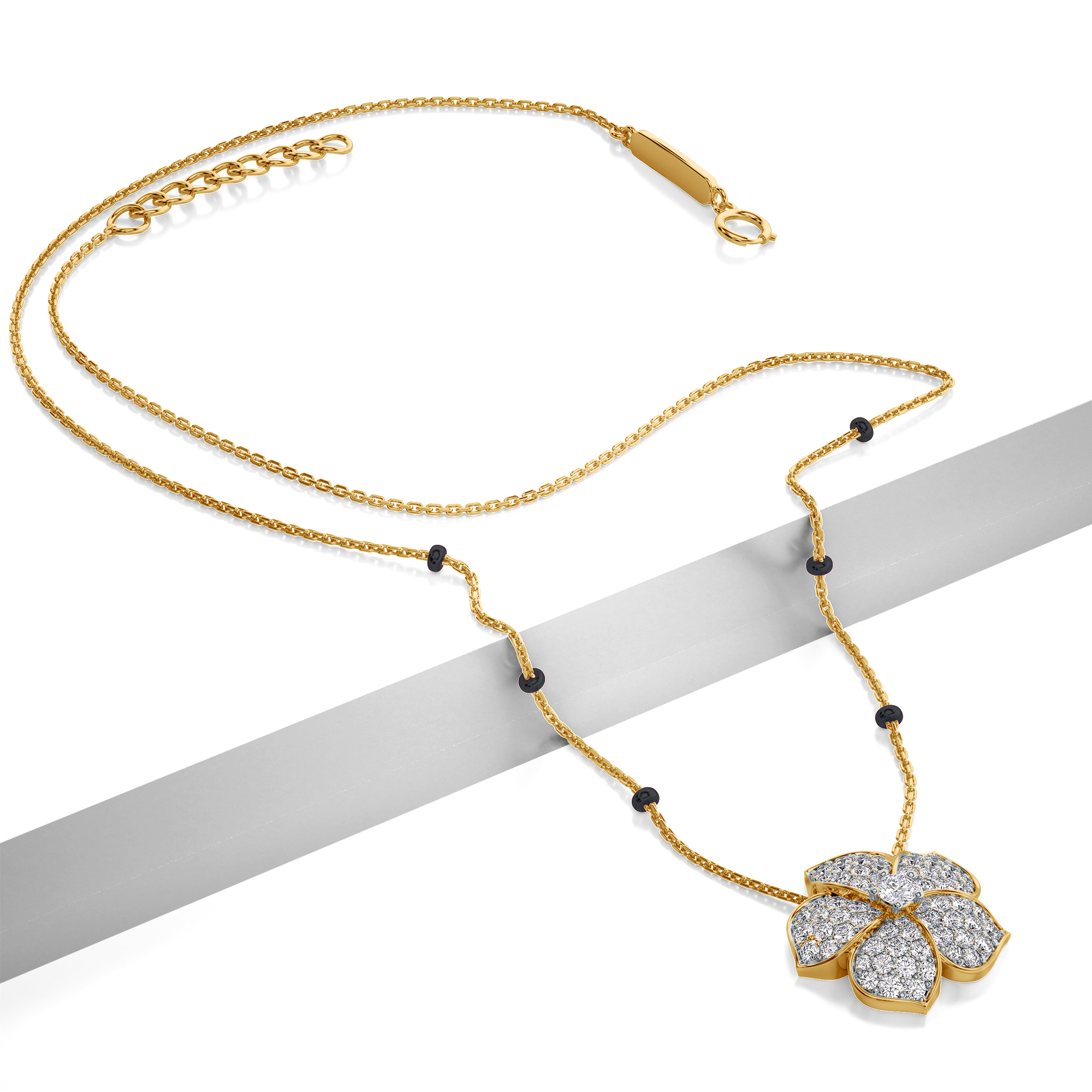 Myra Diamond Mangalsutra Customizable modern mangalsutra handmade in 18 karat yellow gold top view
