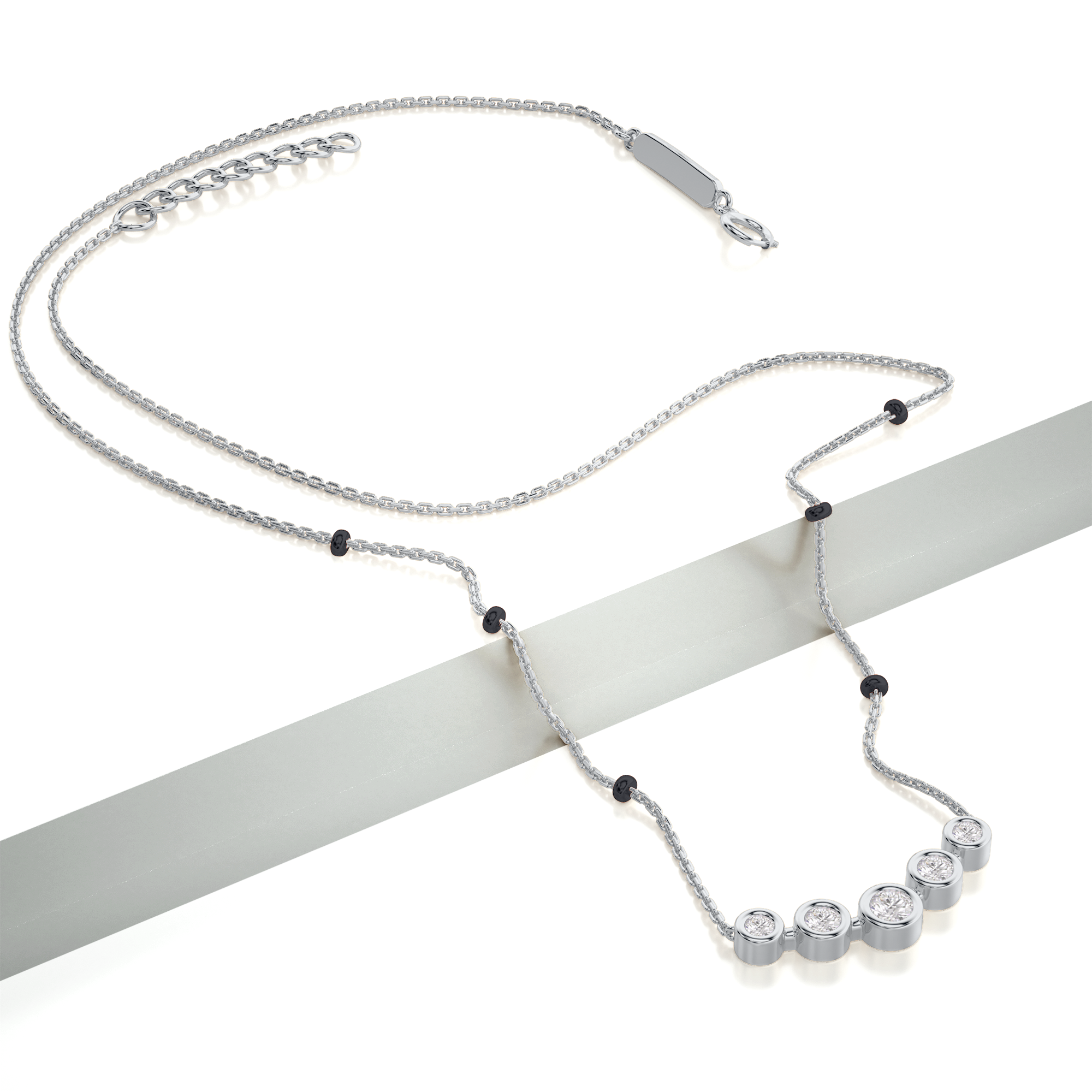 Nadia Diamond Mangalsutra Customizable modern mangalsutra handmade in 18 karat white gold top view
