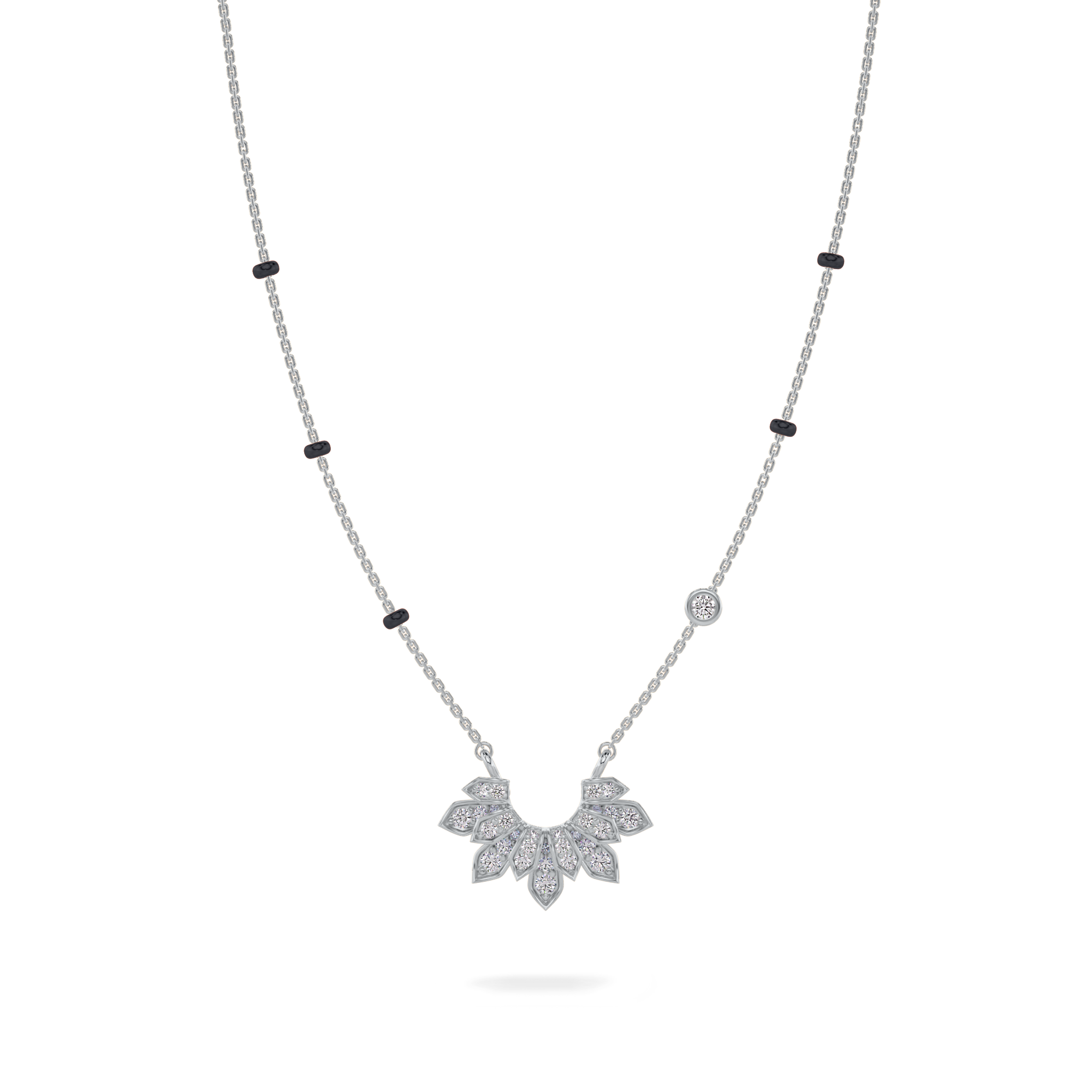 Namrata Diamond Mangalsutra Customizable modern mangalsutra handmade in 18 karat white gold front view