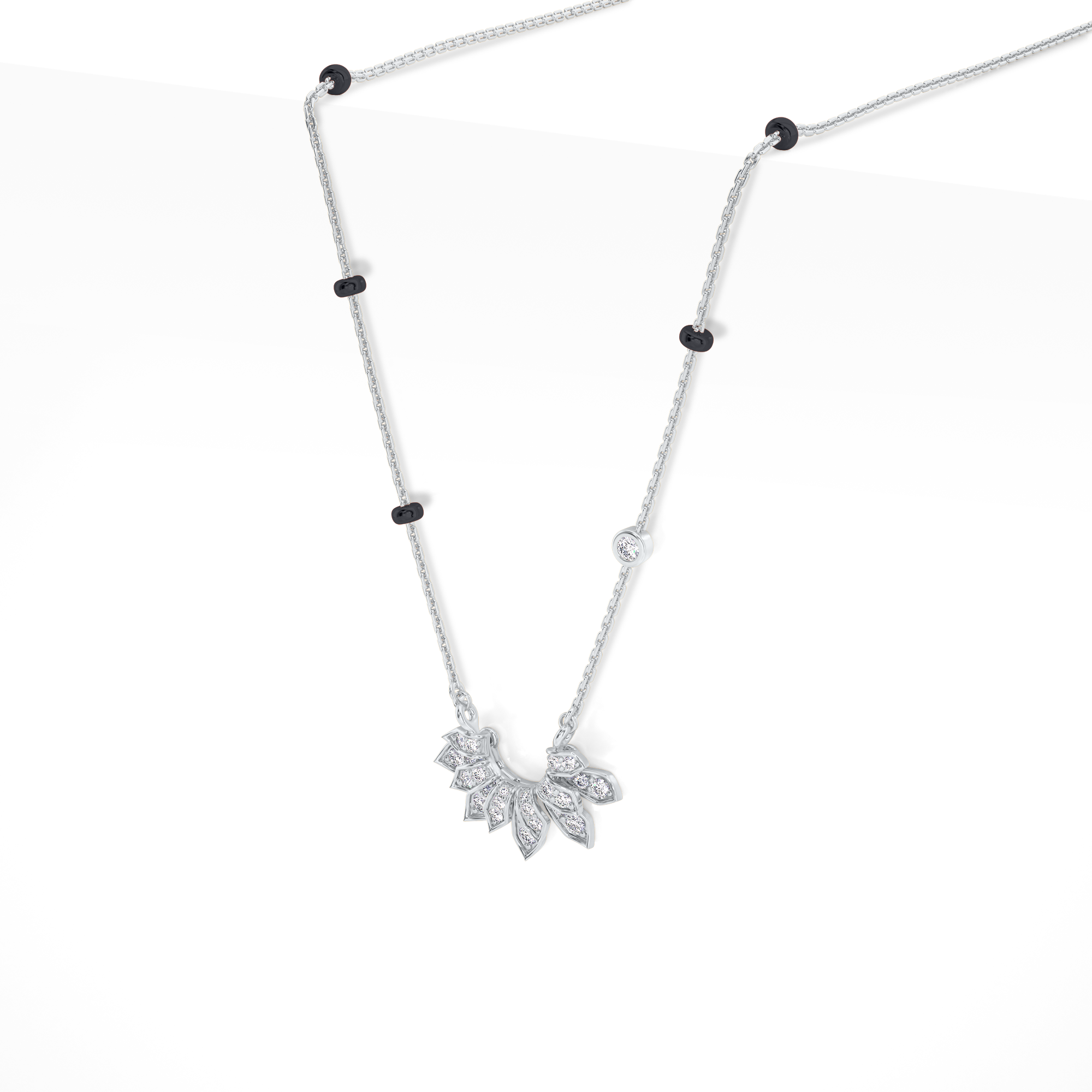 Namrata Diamond Mangalsutra Customizable modern mangalsutra handmade in 18 karat white gold side view