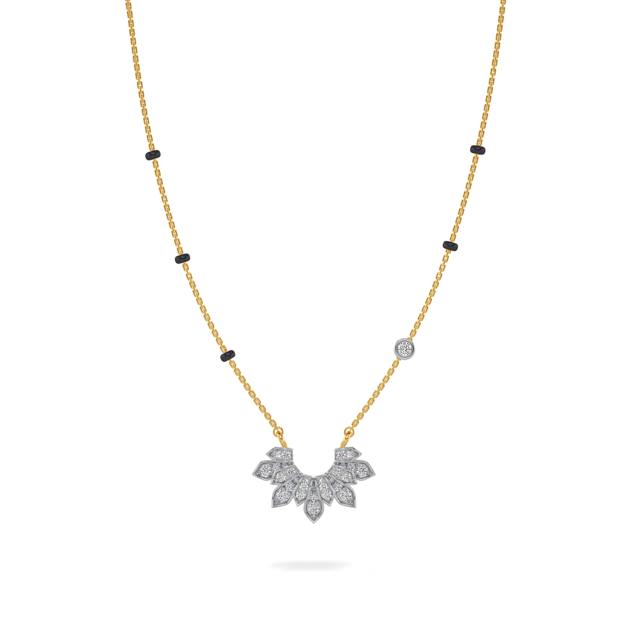 Namrata Diamond Mangalsutra Customizable modern mangalsutra handmade in 18 karat yellow gold front view