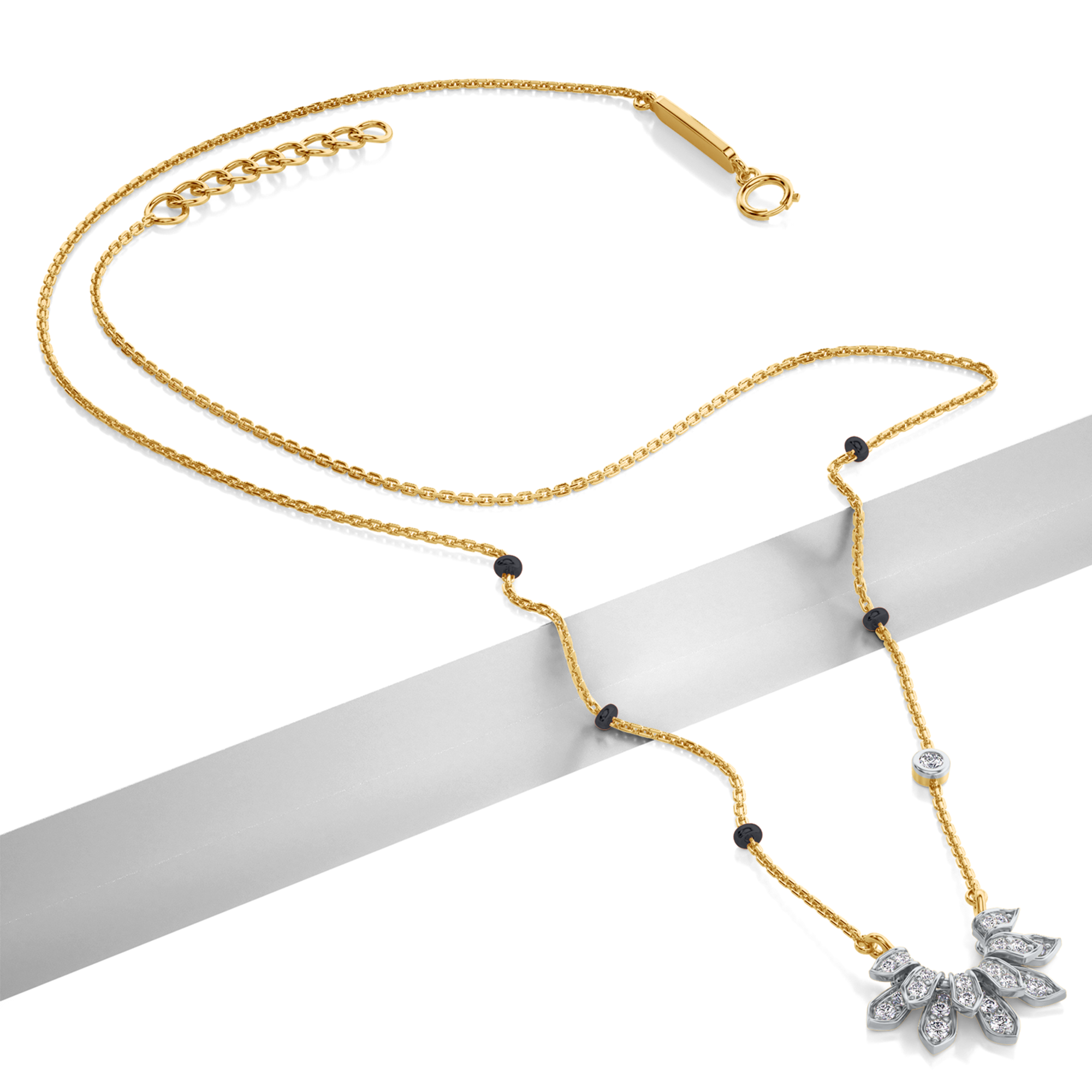 Namrata Diamond Mangalsutra Customizable modern mangalsutra handmade in 18 karat yellow gold top view