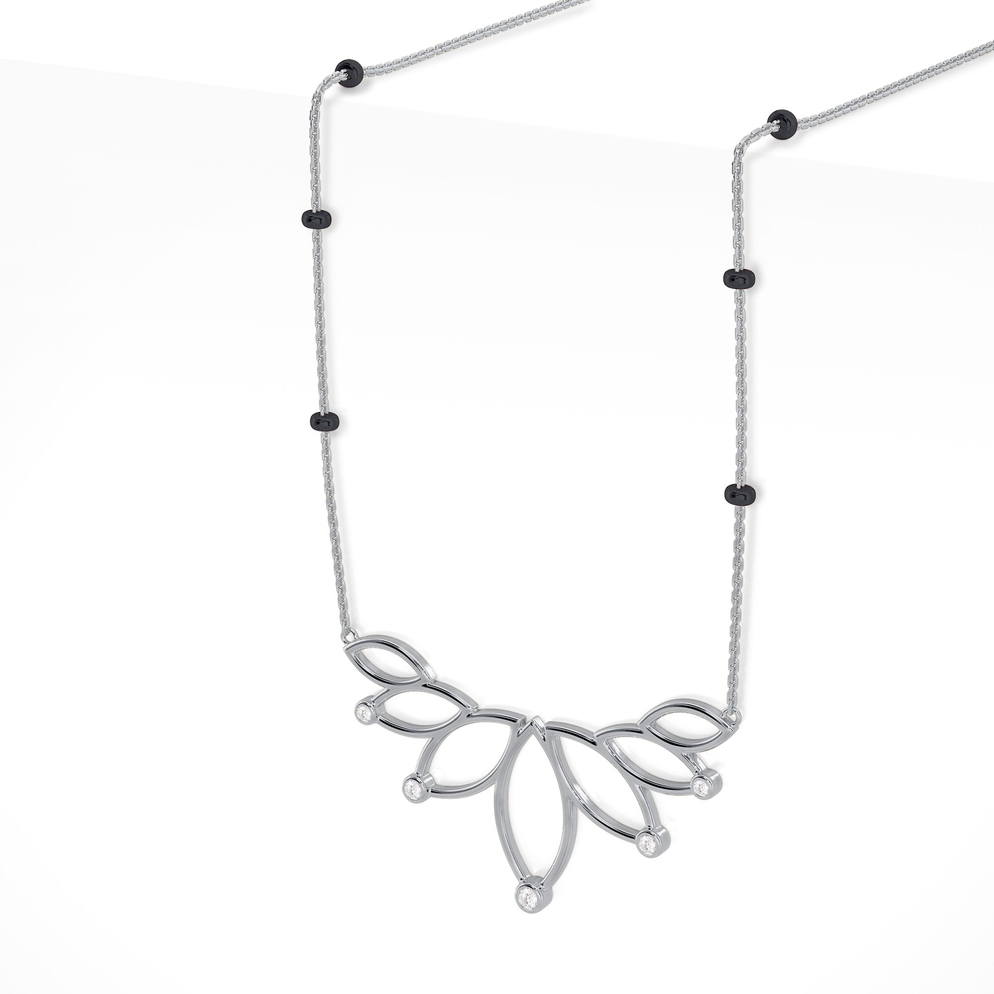 Rahi Diamond Mangalsutra Customizable modern mangalsutra handmade in 18 karat white gold side view