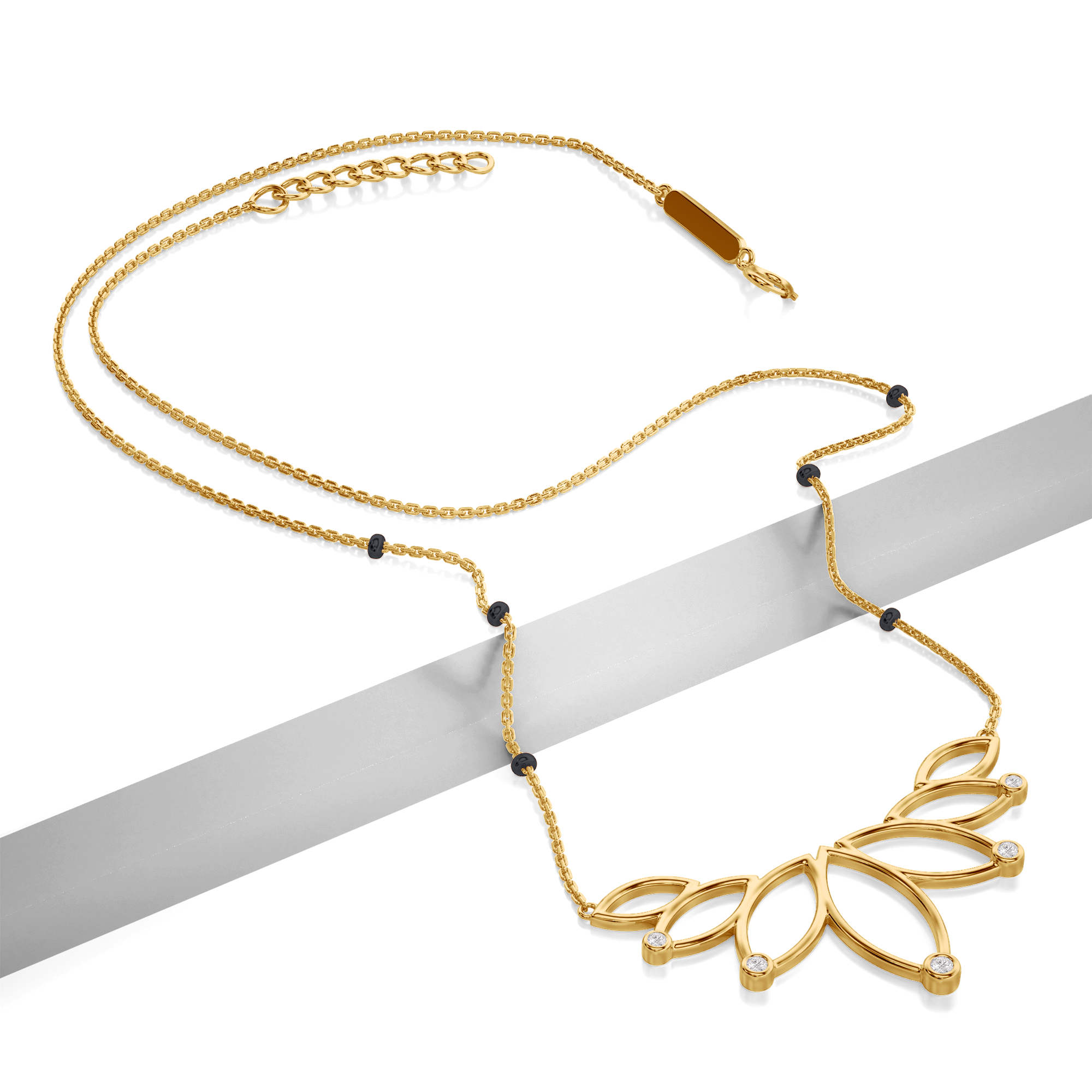 Rahi Diamond Mangalsutra Customizable modern mangalsutra handmade in 18 karat yellow gold top view