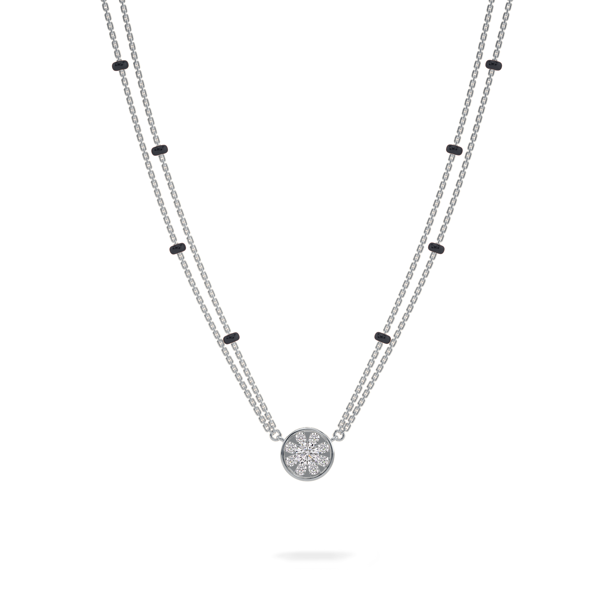 Rhea Diamond Mangalsutra Customizable modern mangalsutra handmade in 18 karat white gold front view