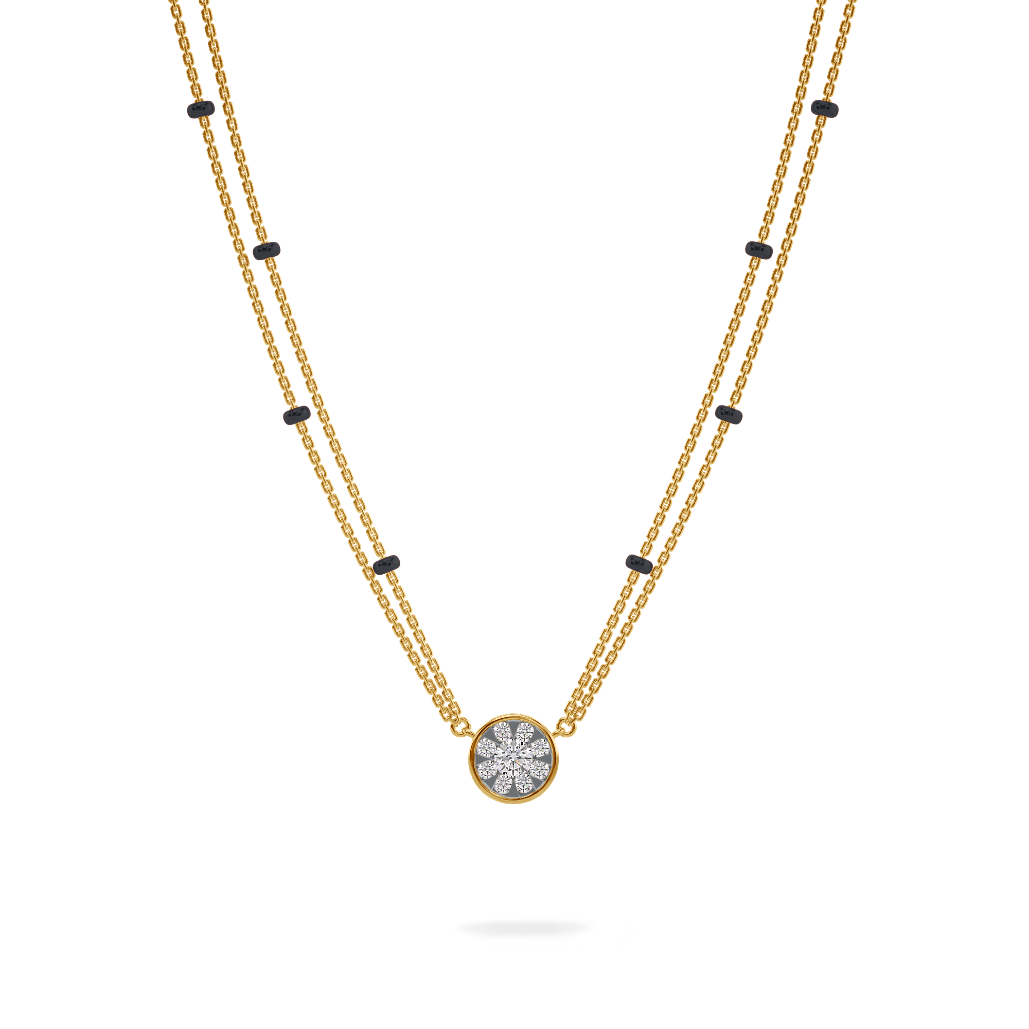 Rhea Diamond Mangalsutra Customizable modern mangalsutra handmade in 18 karat yellow gold front view