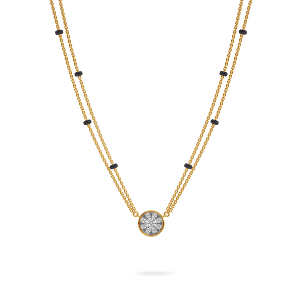 Rhea Diamond Mangalsutra Customizable modern mangalsutra handmade in 18 karat yellow gold front view