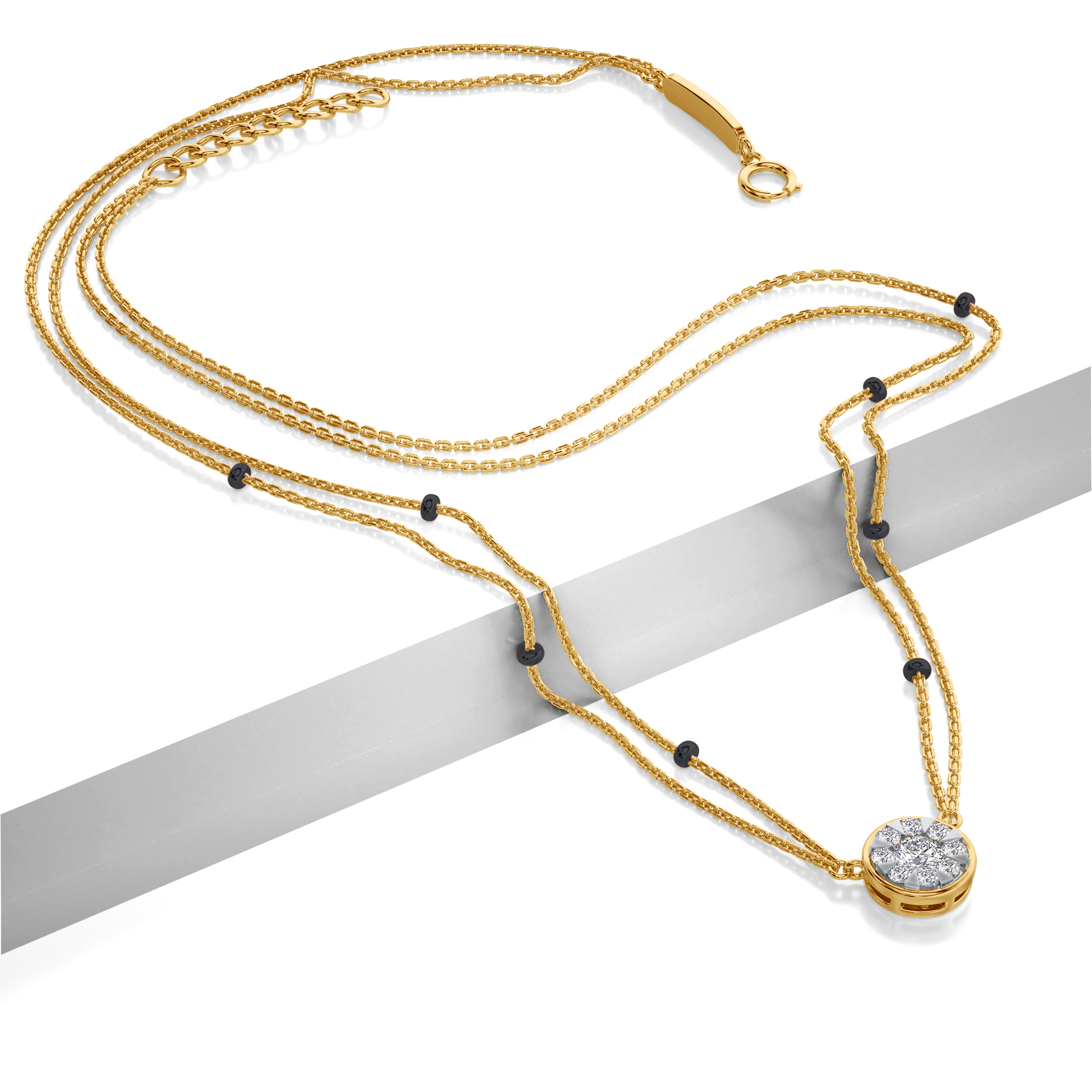 Rhea Diamond Mangalsutra Customizable modern mangalsutra handmade in 18 karat yellow gold top view