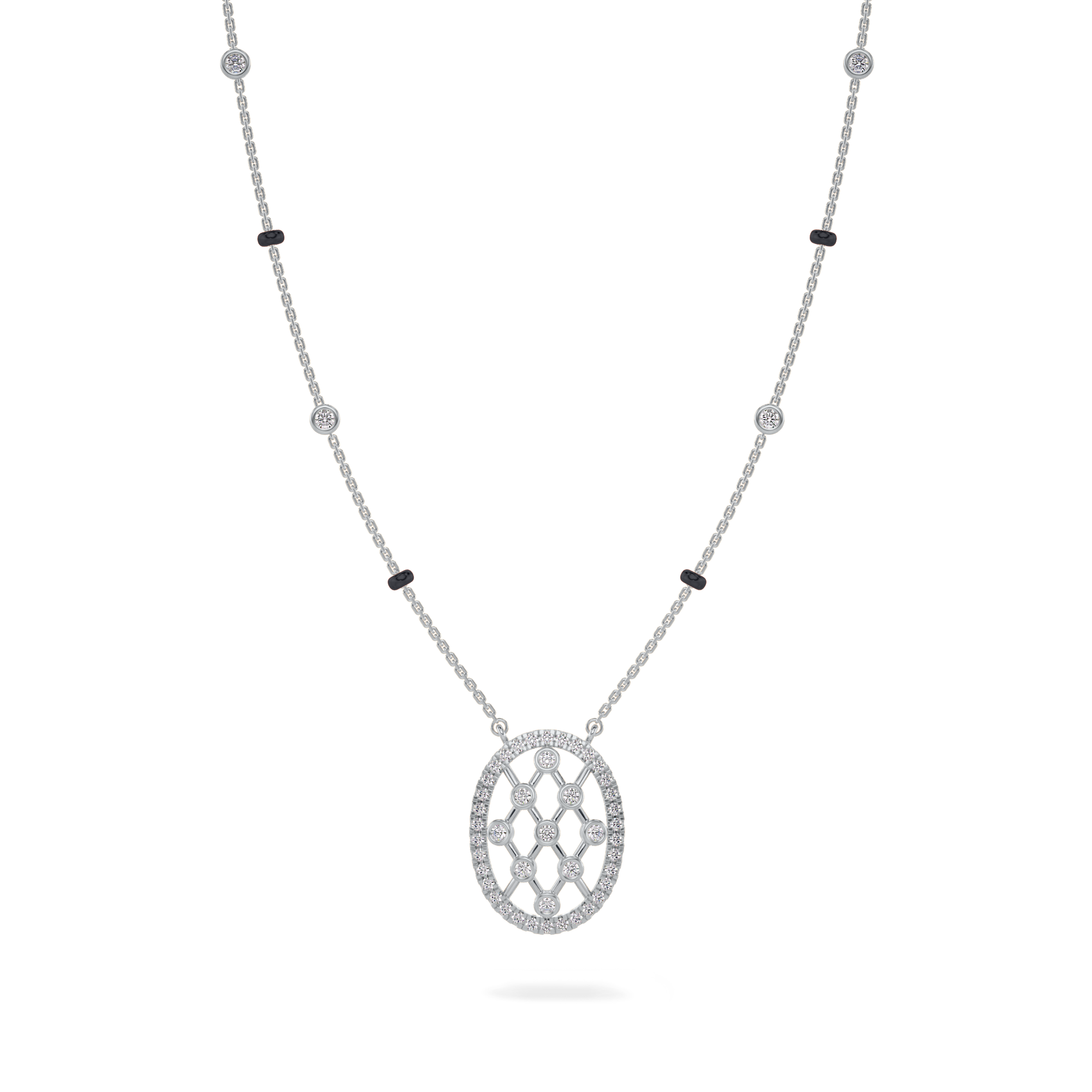 Rekha Diamond Mangalsutra Customizable modern mangalsutra handmade in 18 karat white gold front view