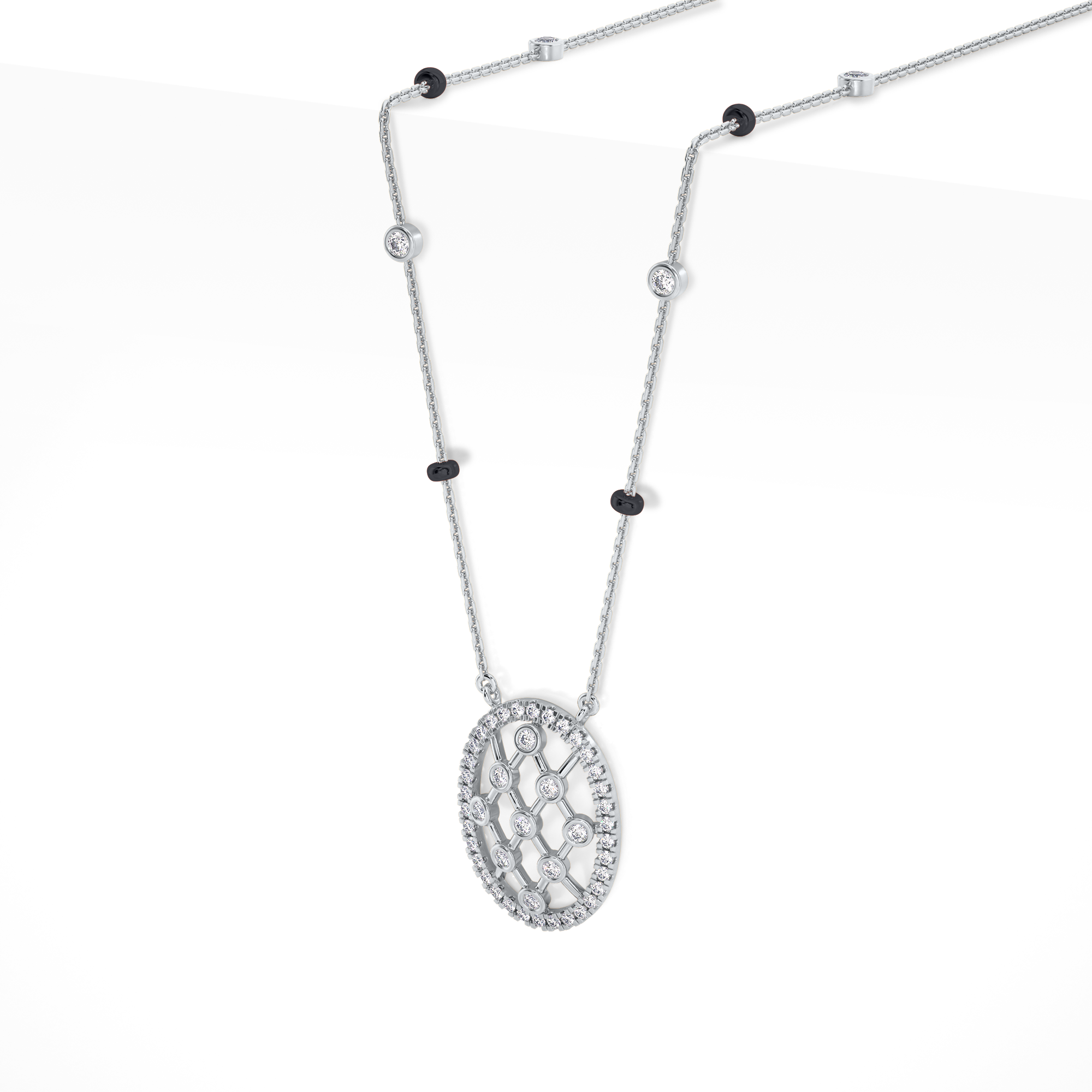 Rekha Diamond Mangalsutra Customizable modern mangalsutra handmade in 18 karat white gold side view