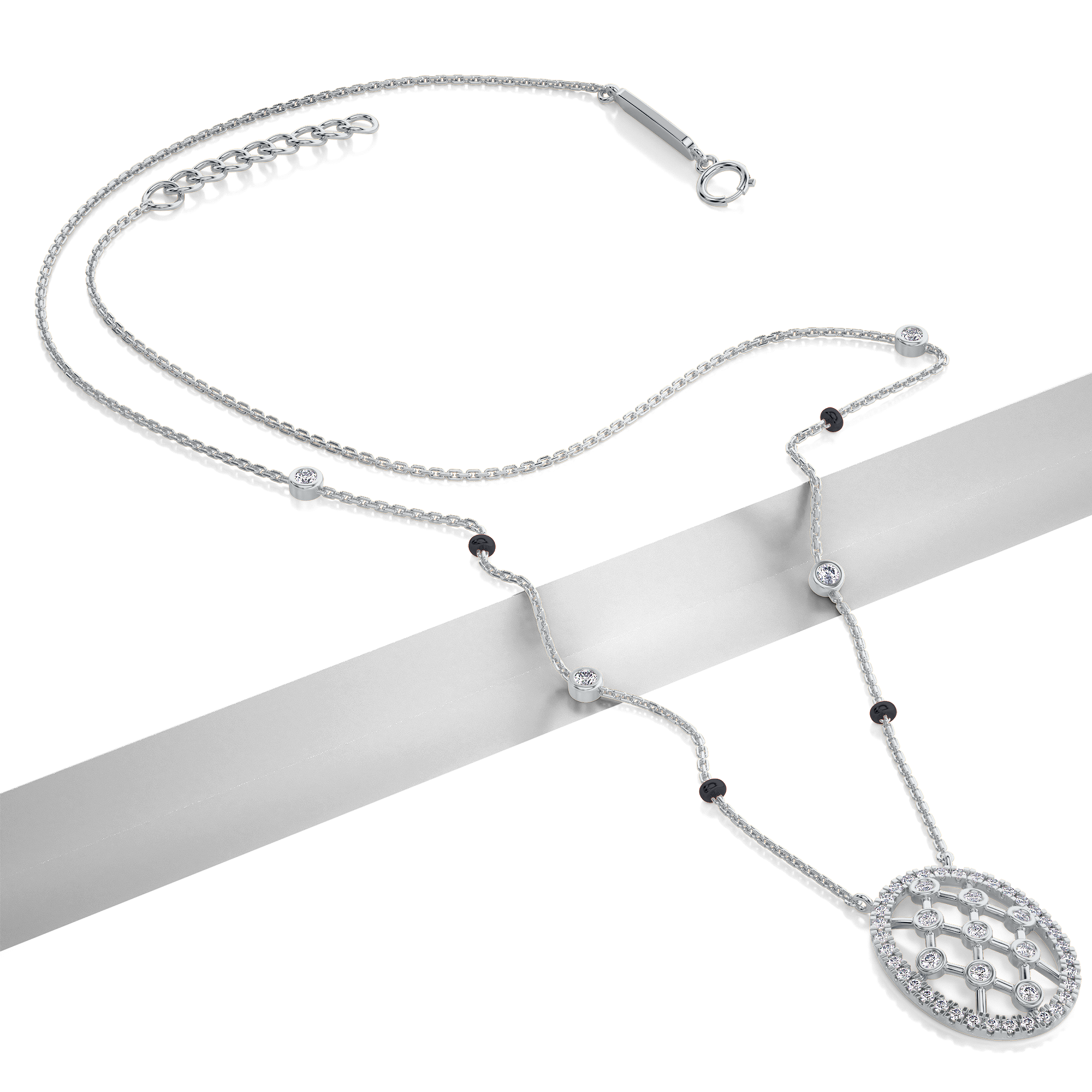 Rekha Diamond Mangalsutra Customizable modern mangalsutra handmade in 18 karat white gold top view