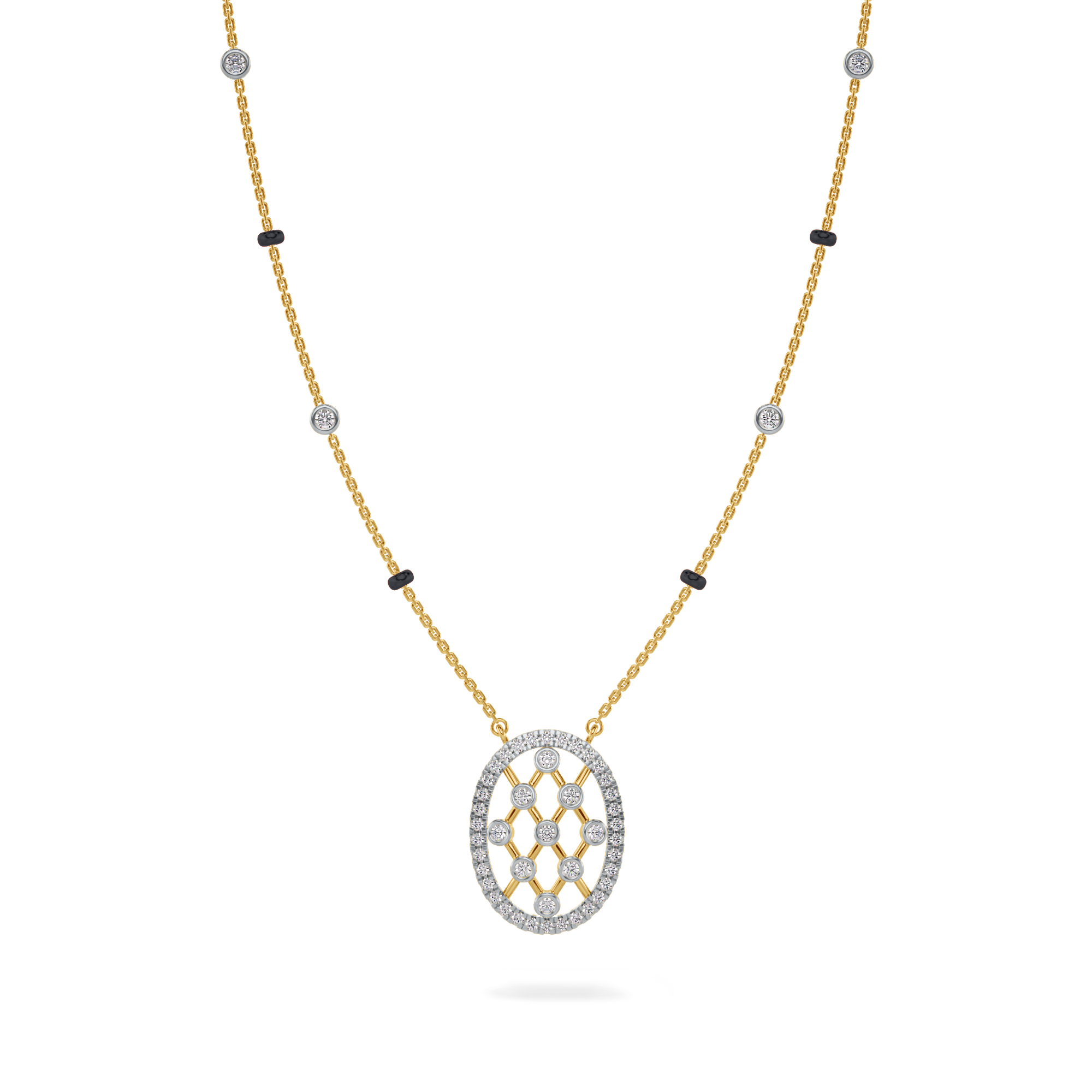 Rekha Diamond Mangalsutra Customizable modern mangalsutra handmade in 18 karat yellow gold front view