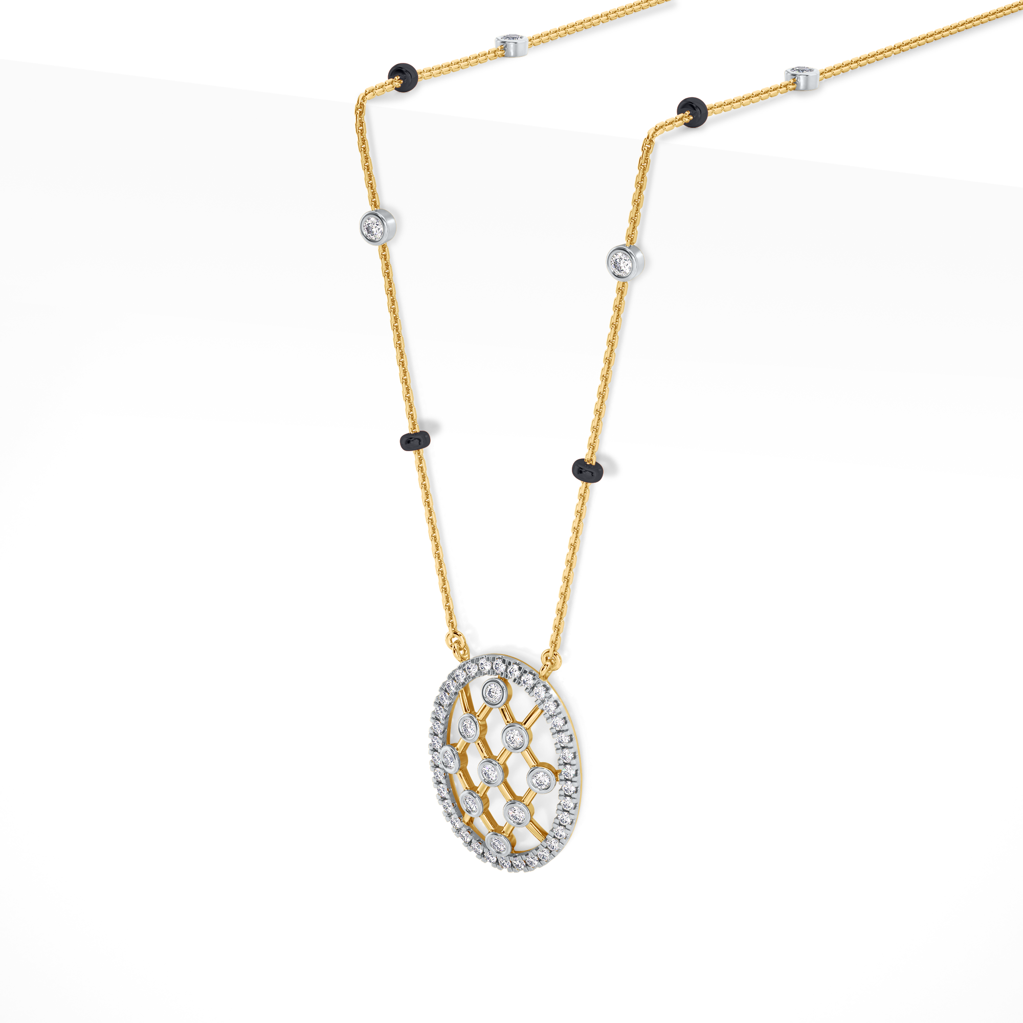 Rekha Diamond Mangalsutra Customizable modern mangalsutra handmade in 18 karat yellow gold side view