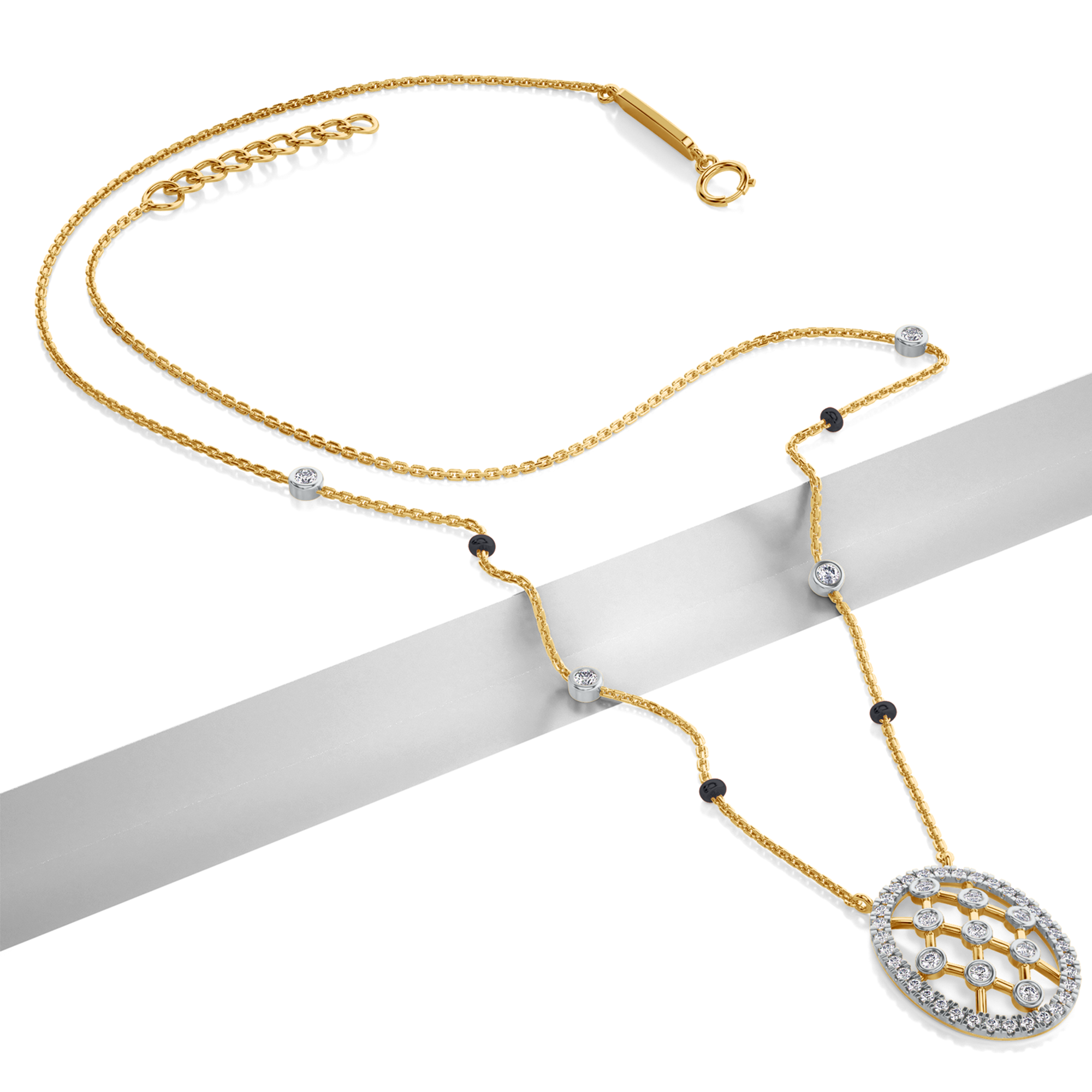Rekha Diamond Mangalsutra Customizable modern mangalsutra handmade in 18 karat yellow gold top view