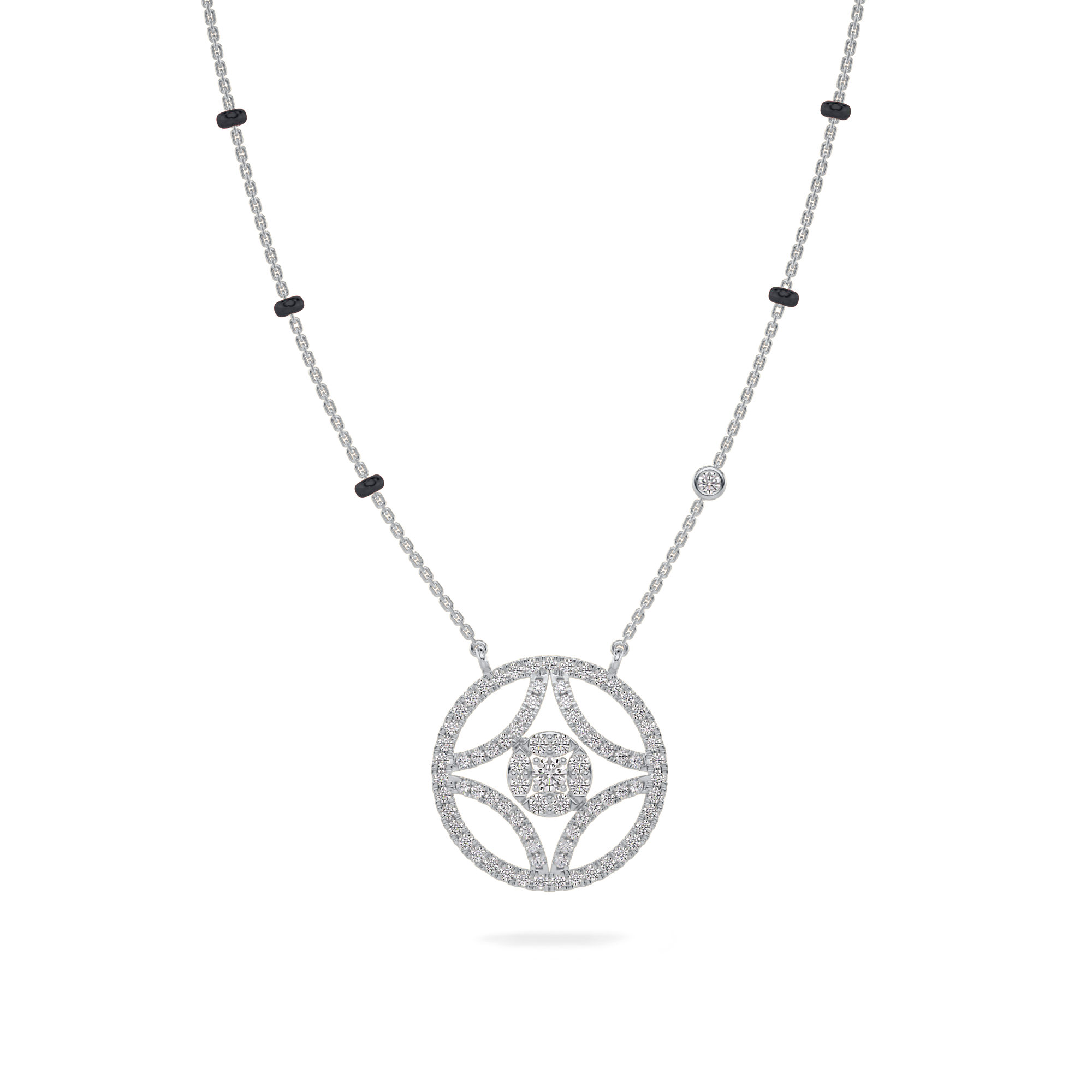 Saanvi Diamond Mangalsutra Customizable modern mangalsutra handmade in 18 karat white gold front view