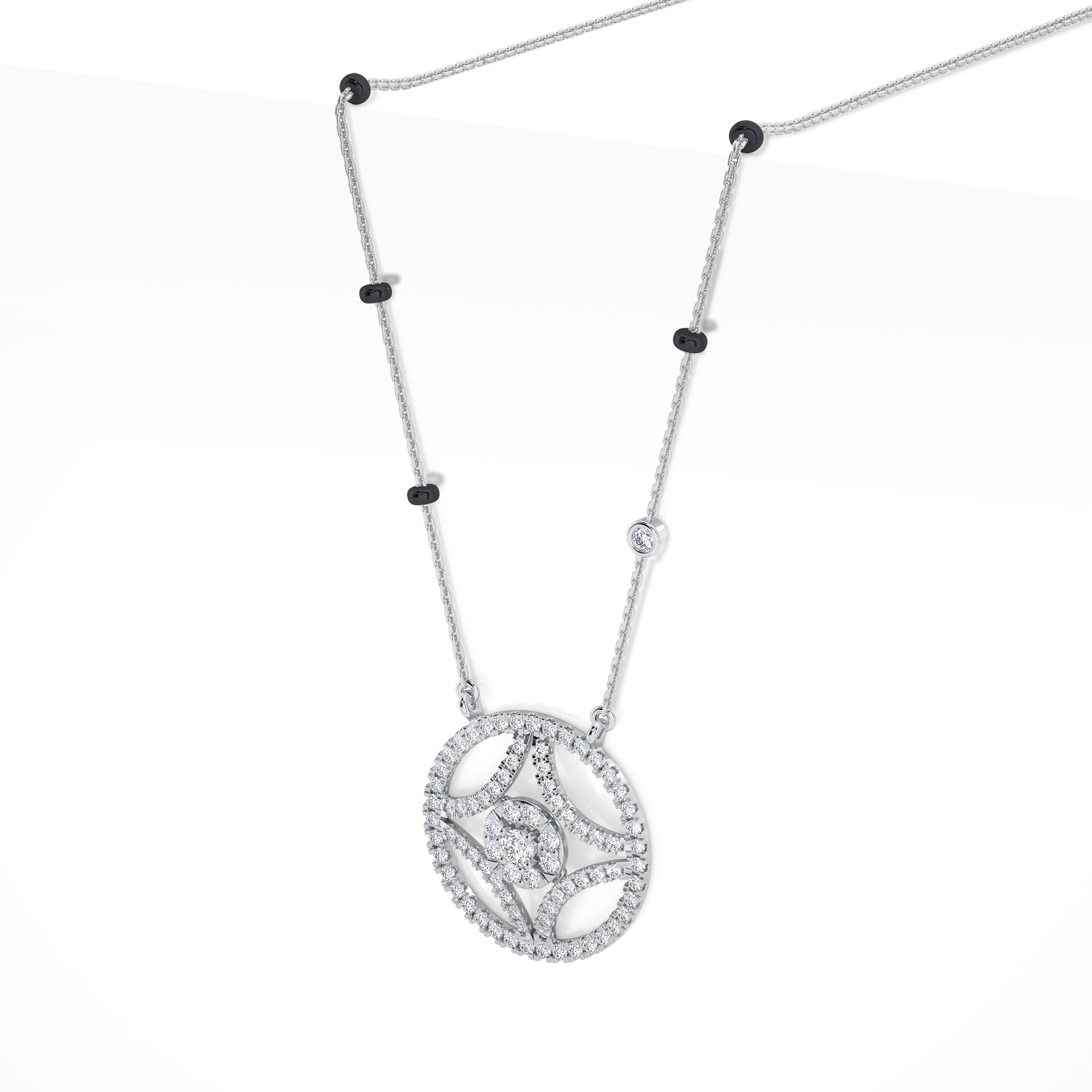 Saanvi Diamond Mangalsutra Customizable modern mangalsutra handmade in 18 karat white gold side view