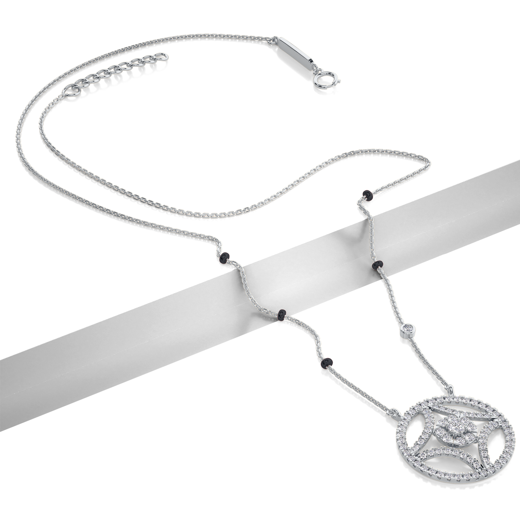 Saanvi Diamond Mangalsutra Customizable modern mangalsutra handmade in 18 karat white gold top view
