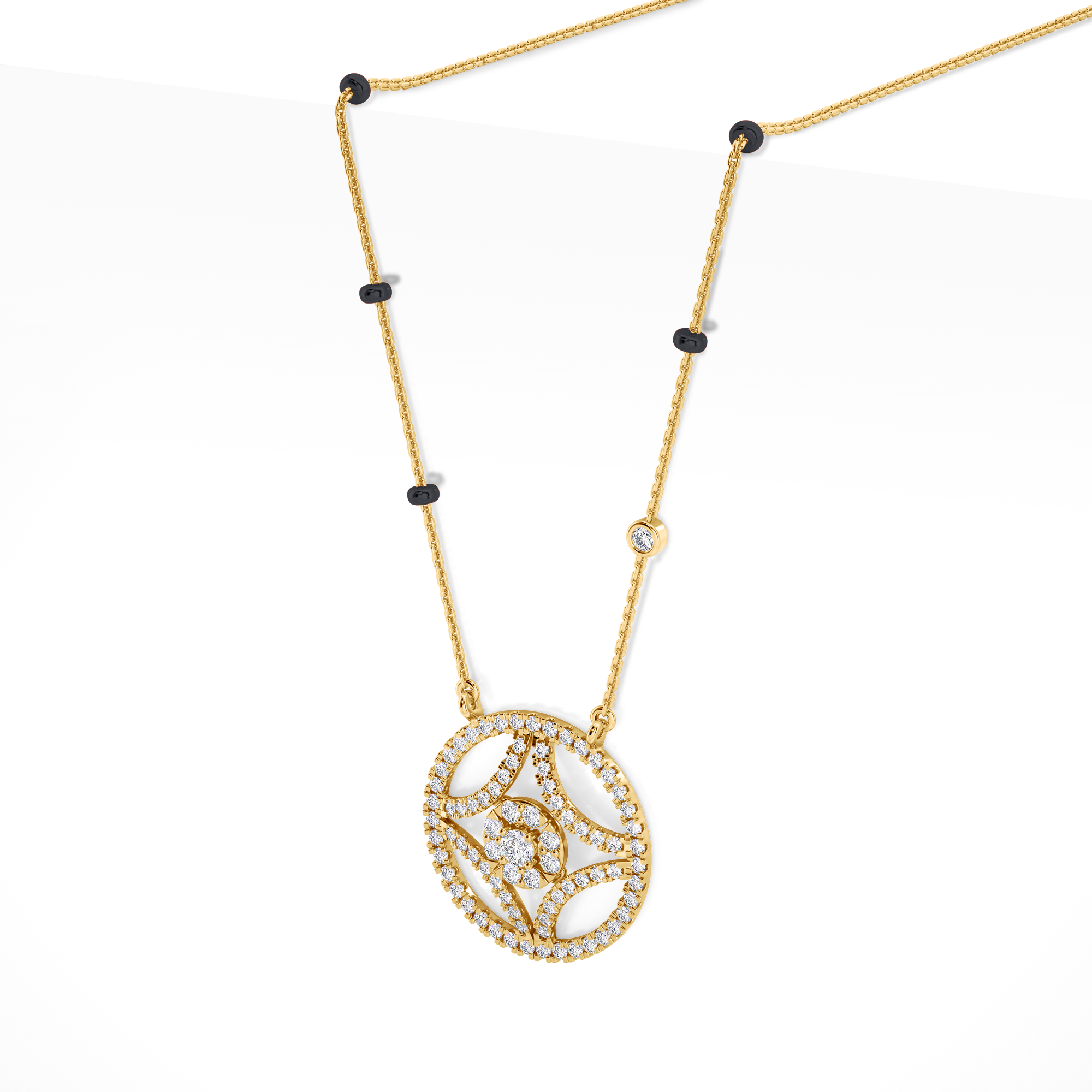 Saanvi Diamond Mangalsutra Customizable modern mangalsutra handmade in 18 karat yellow gold side view