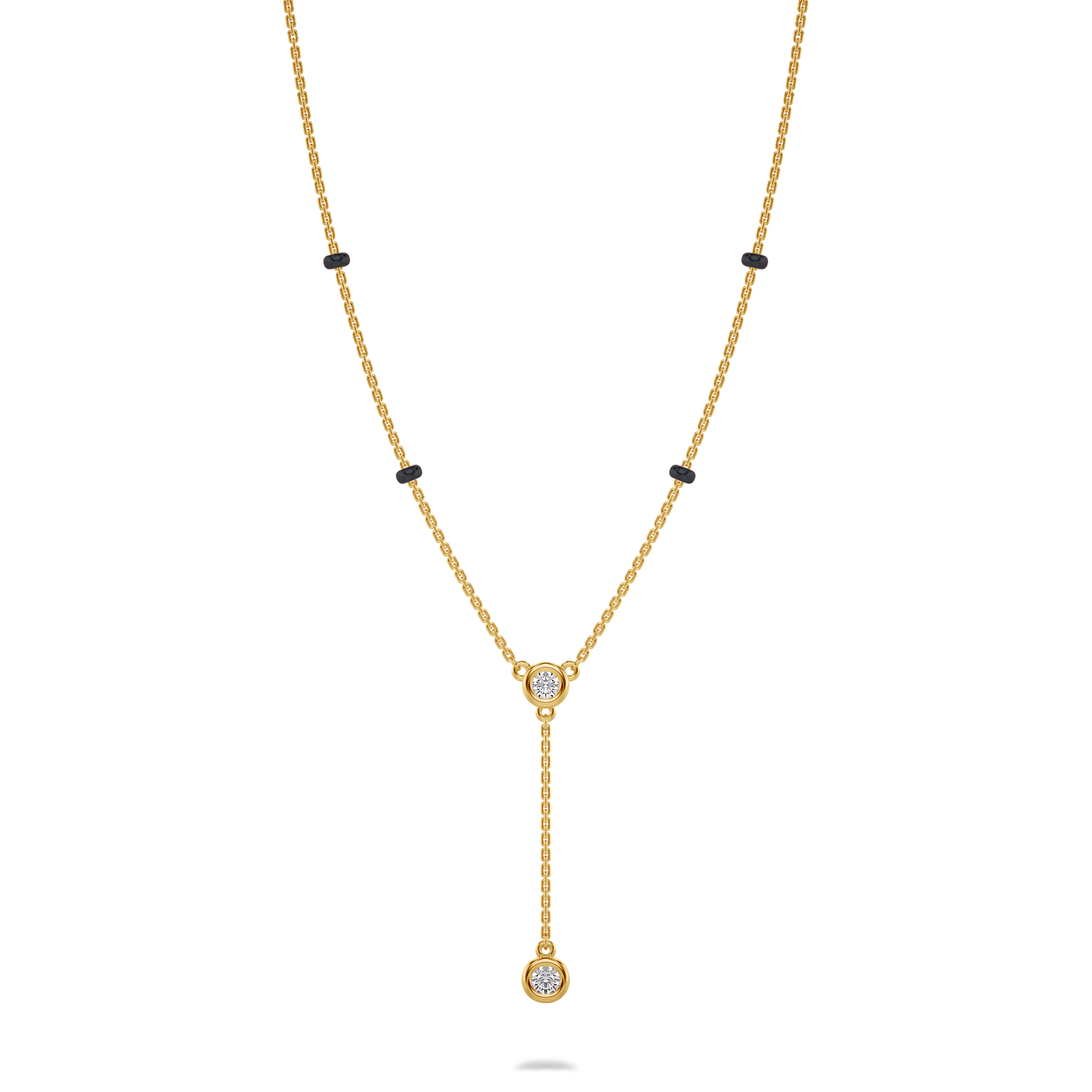 Sanaya Diamond Mangalsutra Customizable modern mangalsutra handmade in 18 karat yellow gold front view