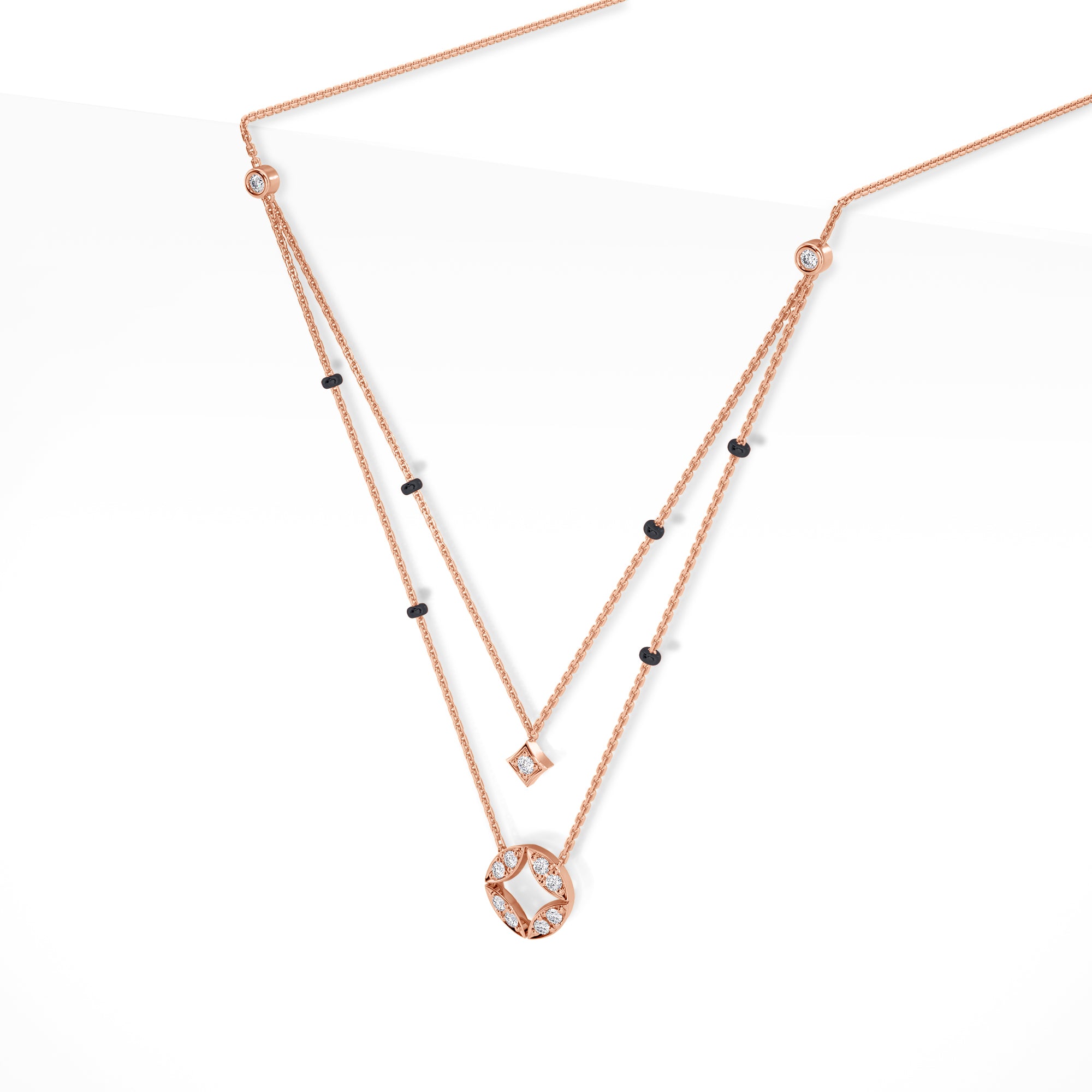 Saumya Diamond Mangalsutra Customizable modern mangalsutra handmade in 18 karat rose gold side view