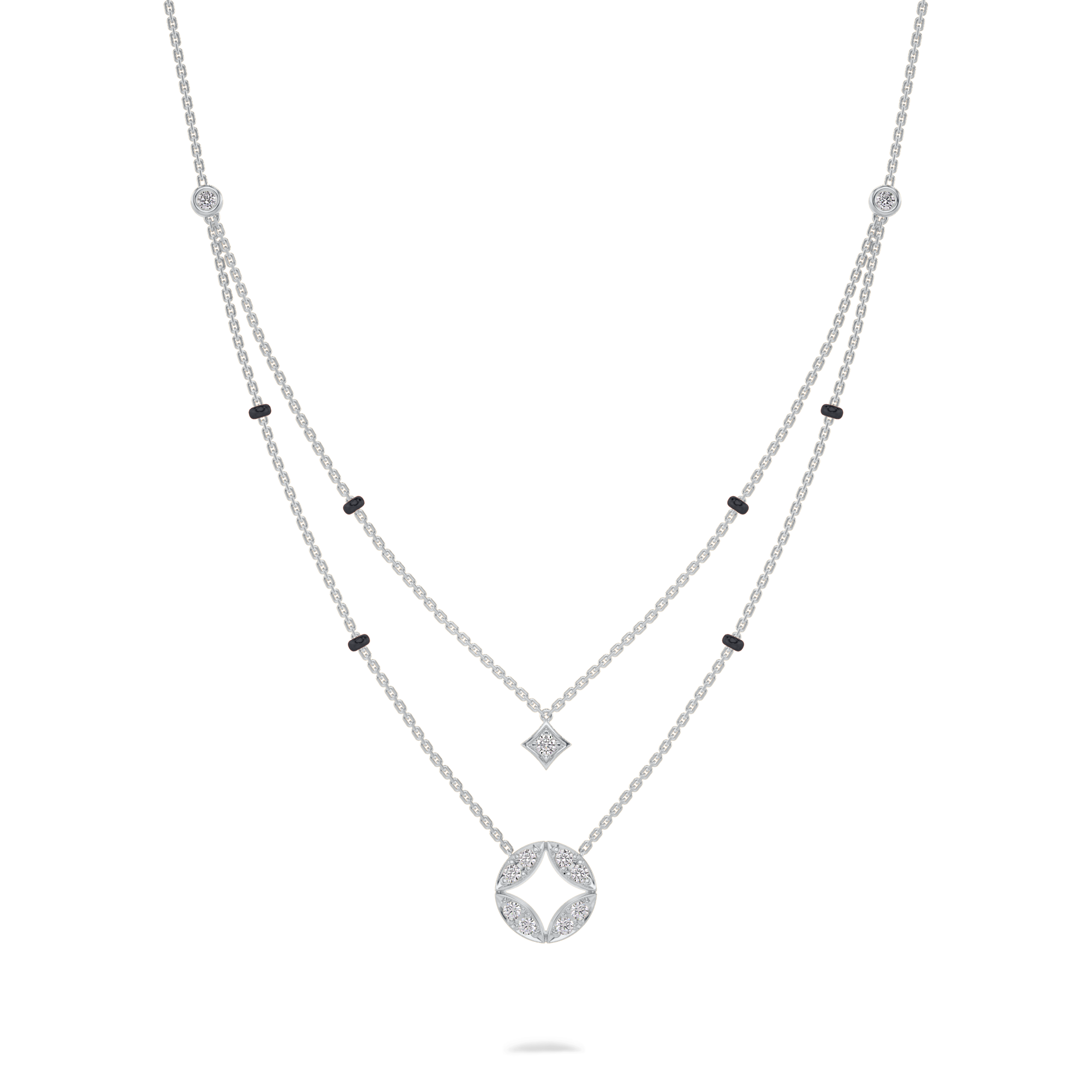 Saumya Diamond Mangalsutra Customizable modern mangalsutra handmade in 18 karat white gold front view