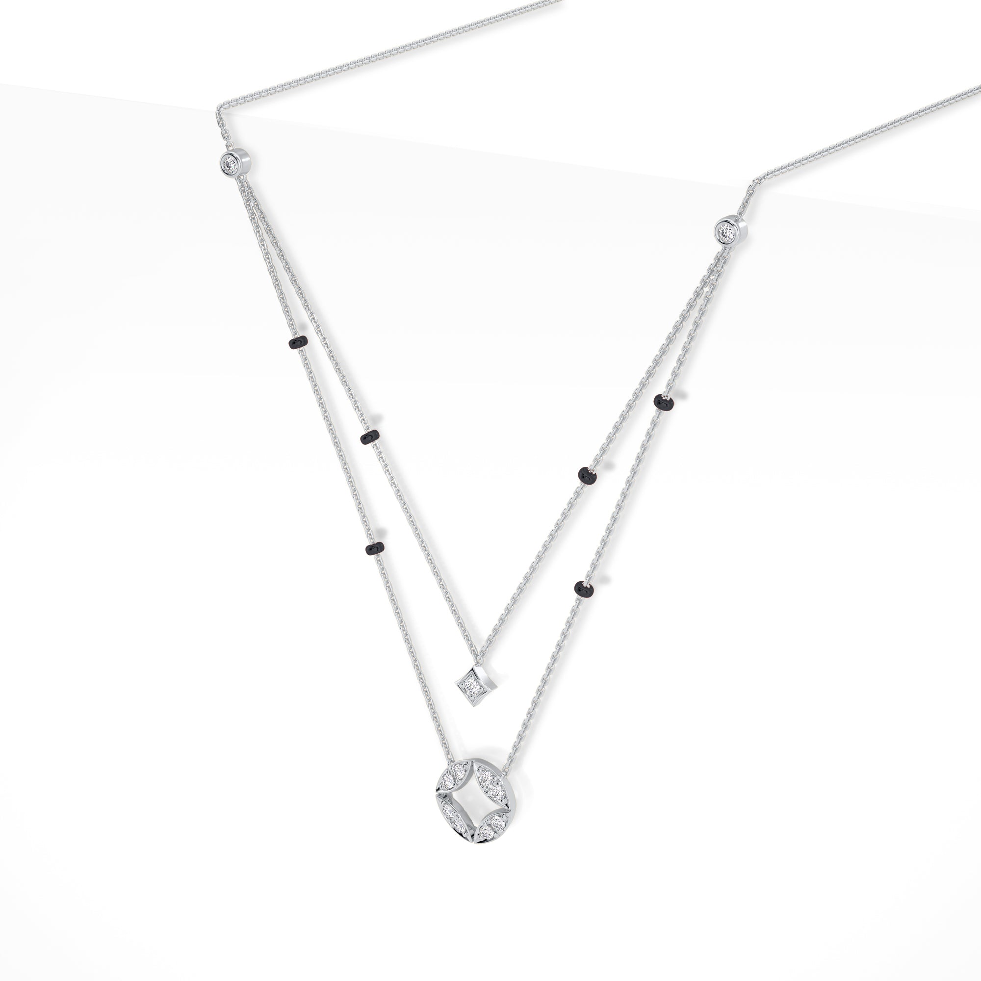 Saumya Diamond Mangalsutra Customizable modern mangalsutra handmade in 18 karat white gold side view