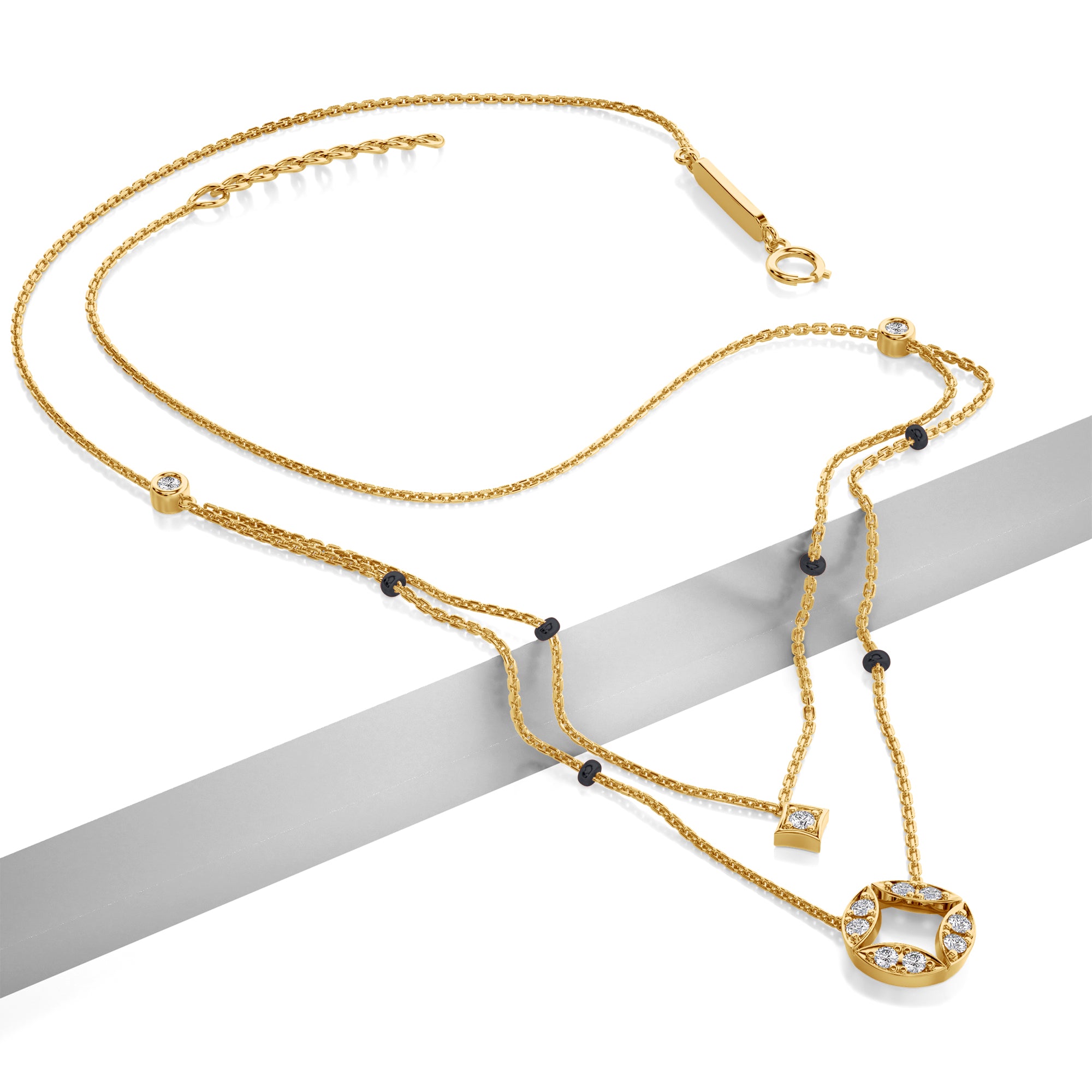 Saumya Diamond Mangalsutra Customizable modern mangalsutra handmade in 18 karat yellow gold top view