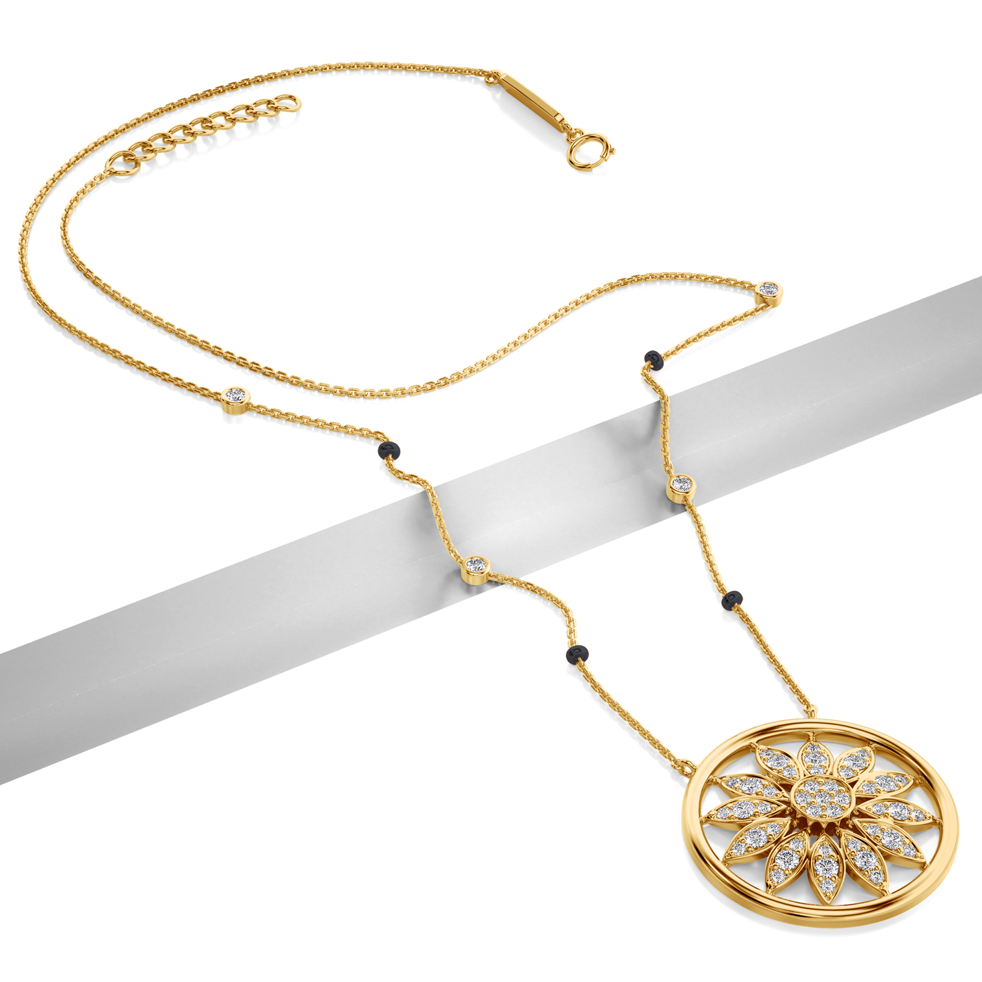 Sonam Diamond Mangalsutra Customizable modern mangalsutra handmade in 18 karat yellow gold top view