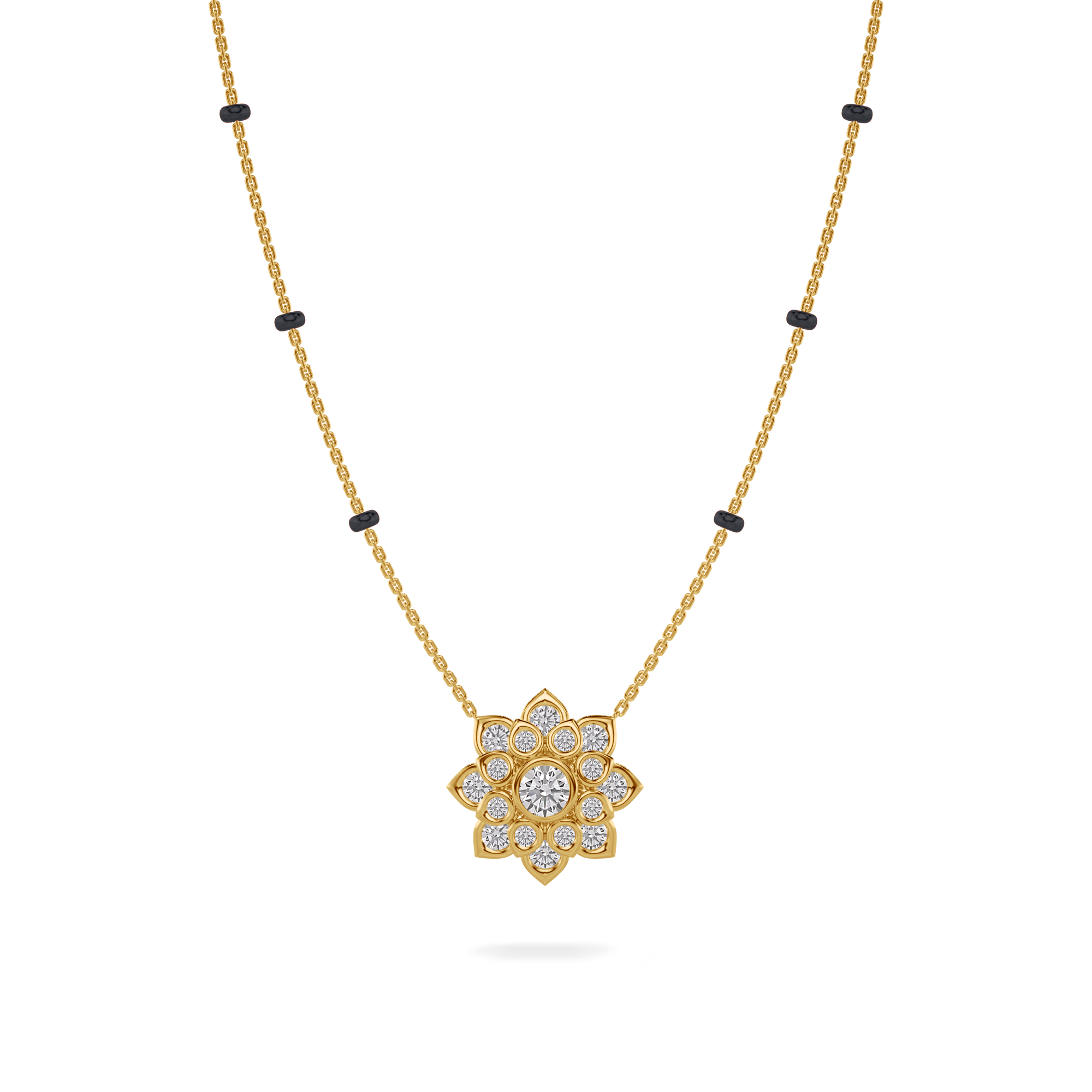 Tanisha Diamond Mangalsutra Customizable modern mangalsutra handmade in 18 karat yellow gold front view