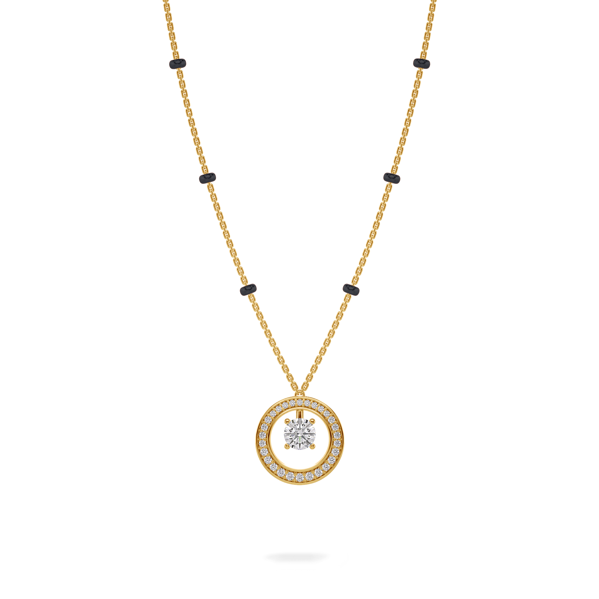 Tara Diamond Mangalsutra Customizable modern mangalsutra handmade in 18 karat yellow gold front view