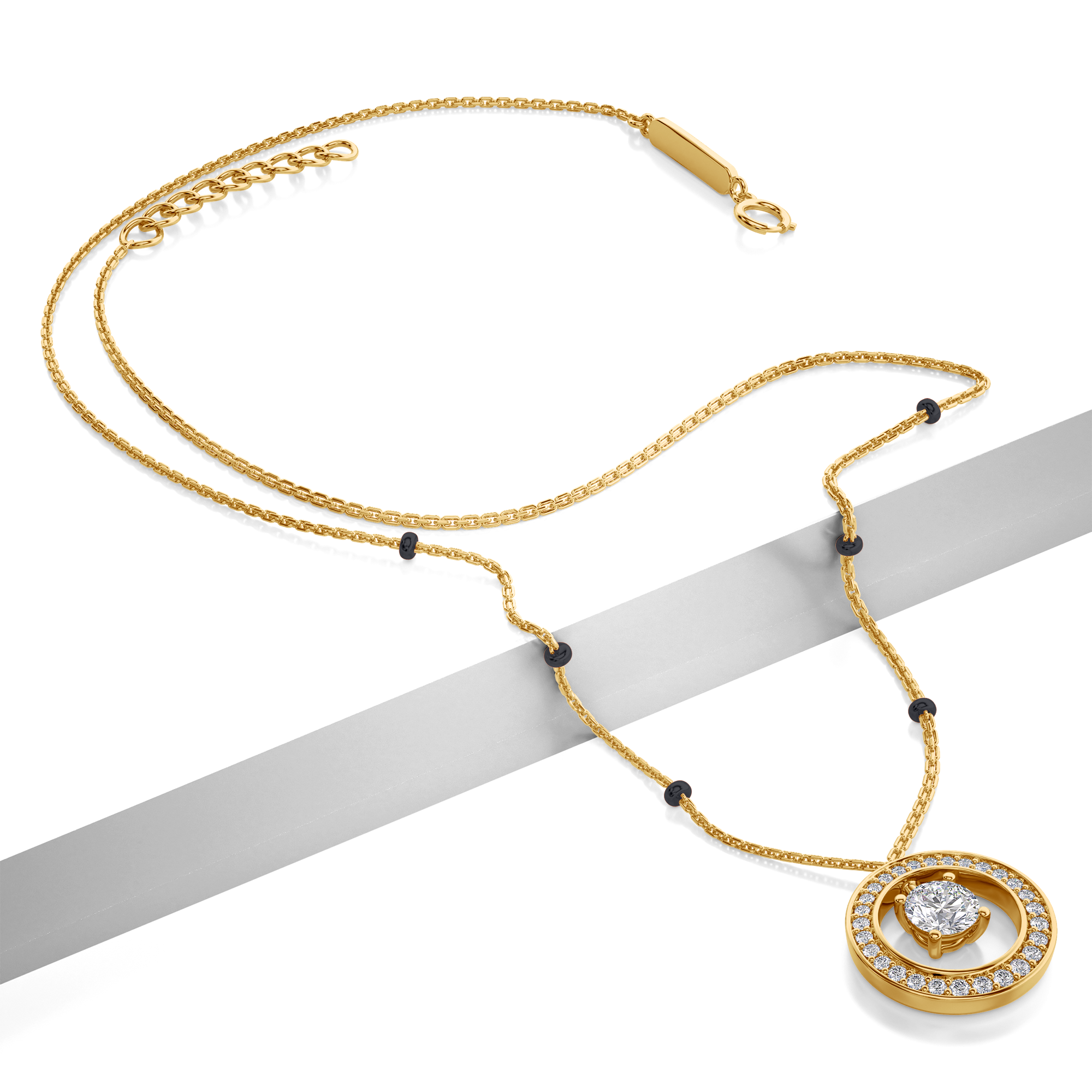 Tara Diamond Mangalsutra Customizable modern mangalsutra handmade in 18 karat yellow gold top view