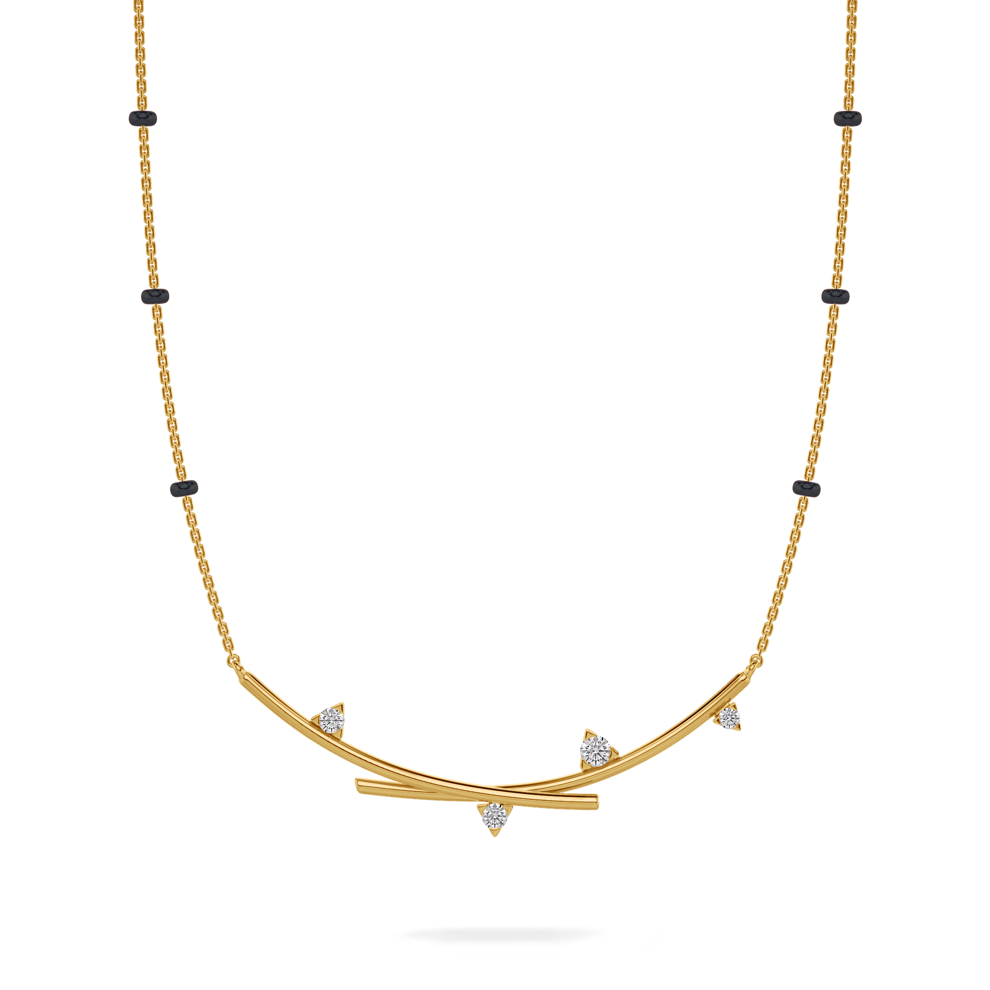 Vihaa Diamond Mangalsutra Customizable modern mangalsutra handmade in 18 karat yellow gold front view