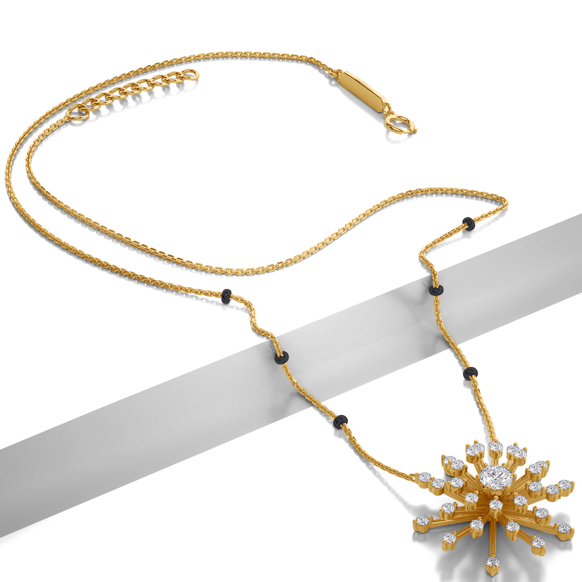 Zara Diamond Mangalsutra Customizable modern mangalsutra handmade in 18 karat yellow gold top view